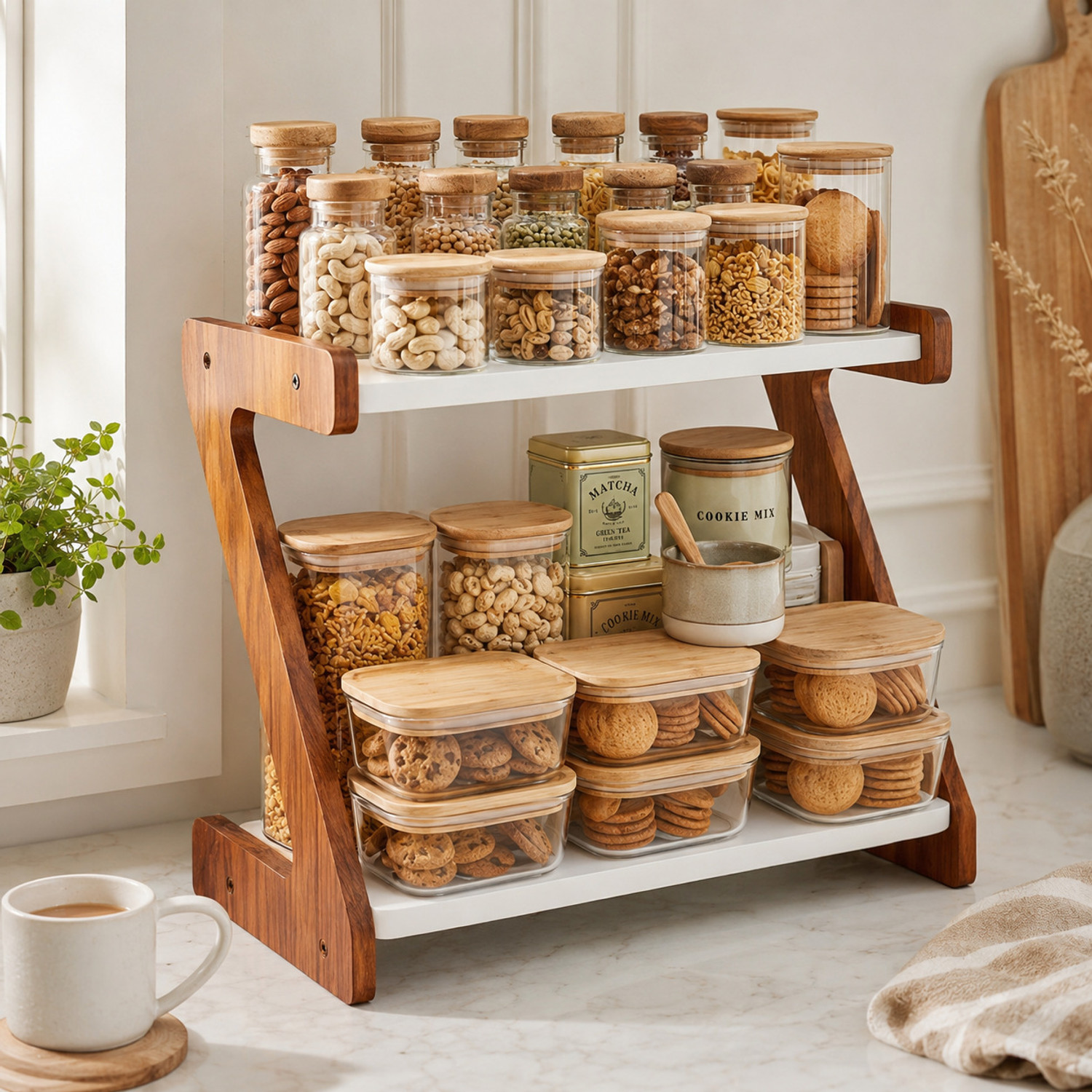 Image of RoyalMDFdecore Cutlery Kitchen Rack Woodify 2-Tier Wooden Spice Rack Organizer Wood