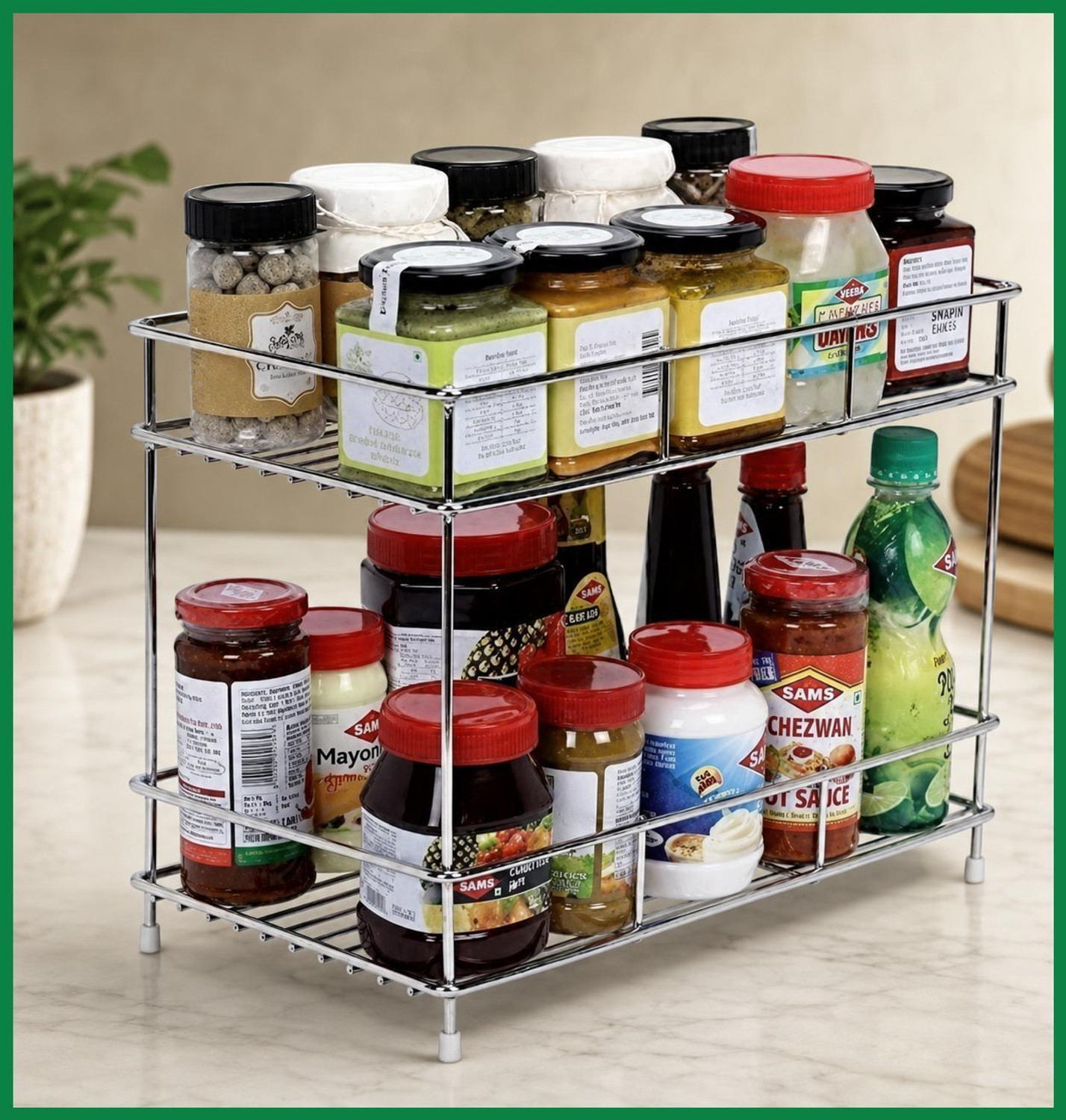Image of GESCHIR Utensil Kitchen Rack Advanced Condiment Storage Tiered Kitchen Shelf Steel