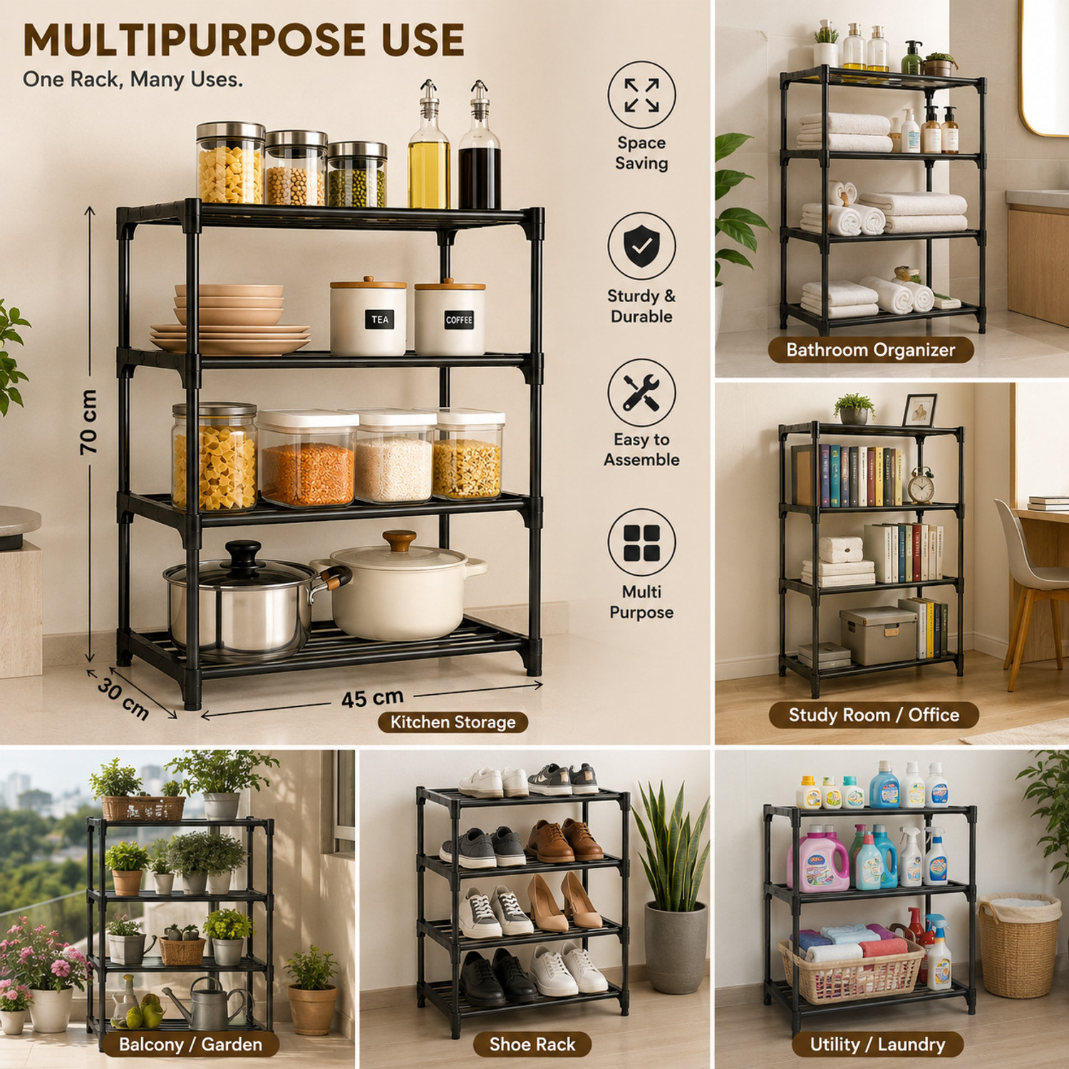 Image of FoldFirst Cutlery Kitchen Rack Plastic MULTIPURPOSE RACK 4 LAYER