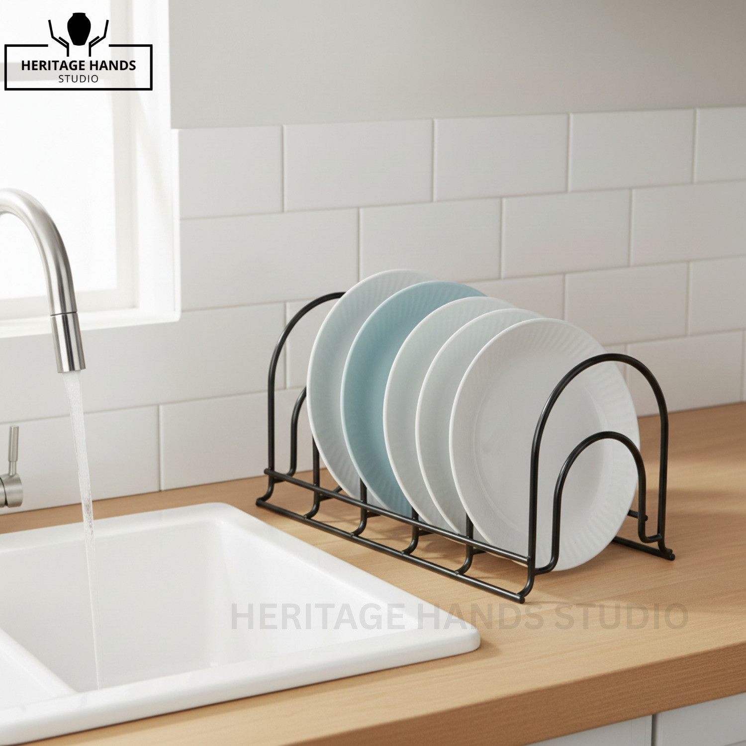 Image of HERITAGE HANDS STUDIO Utensil Kitchen Rack Adjustable Iron Rack with 8 Slots Iron