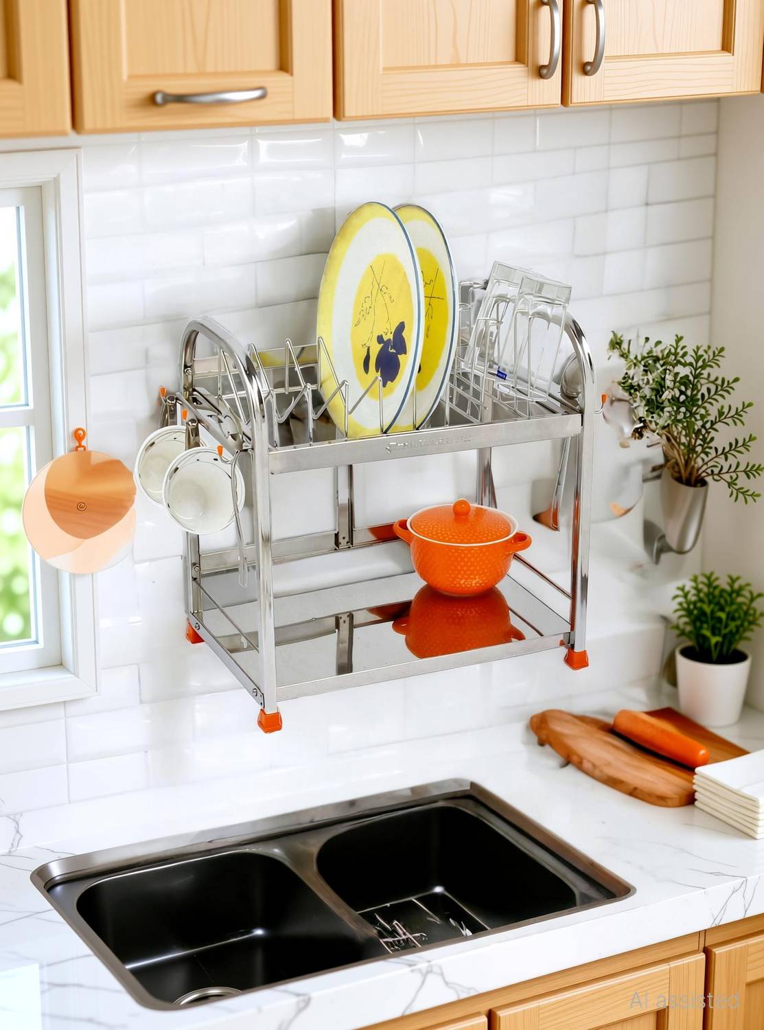 Amol Utensil Kitchen Rack Steel Dish / Glass / Crockery / Cutlery / Wall Mount / Utensils / Kitchen Organizer Stand
