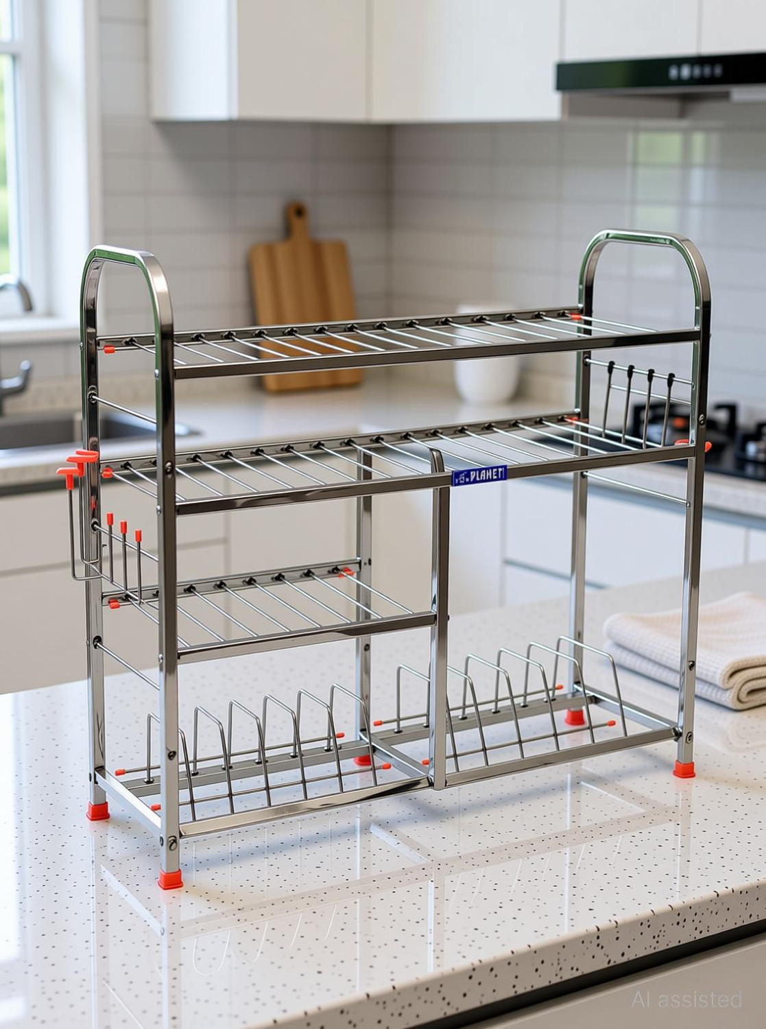 Image of tsw Utensil Kitchen Rack Steel Stainless Steel Kitchen Rack | Dish Rack | Square Pipe Stand (24x24 inches)