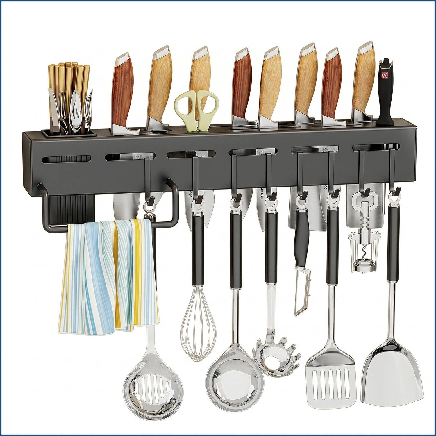 Zenzone Cutlery Kitchen Rack Plastic, Iron Cutlery Organizer | Knife Stand No Drill Black Finish — Kitchen Organizers & Racks
