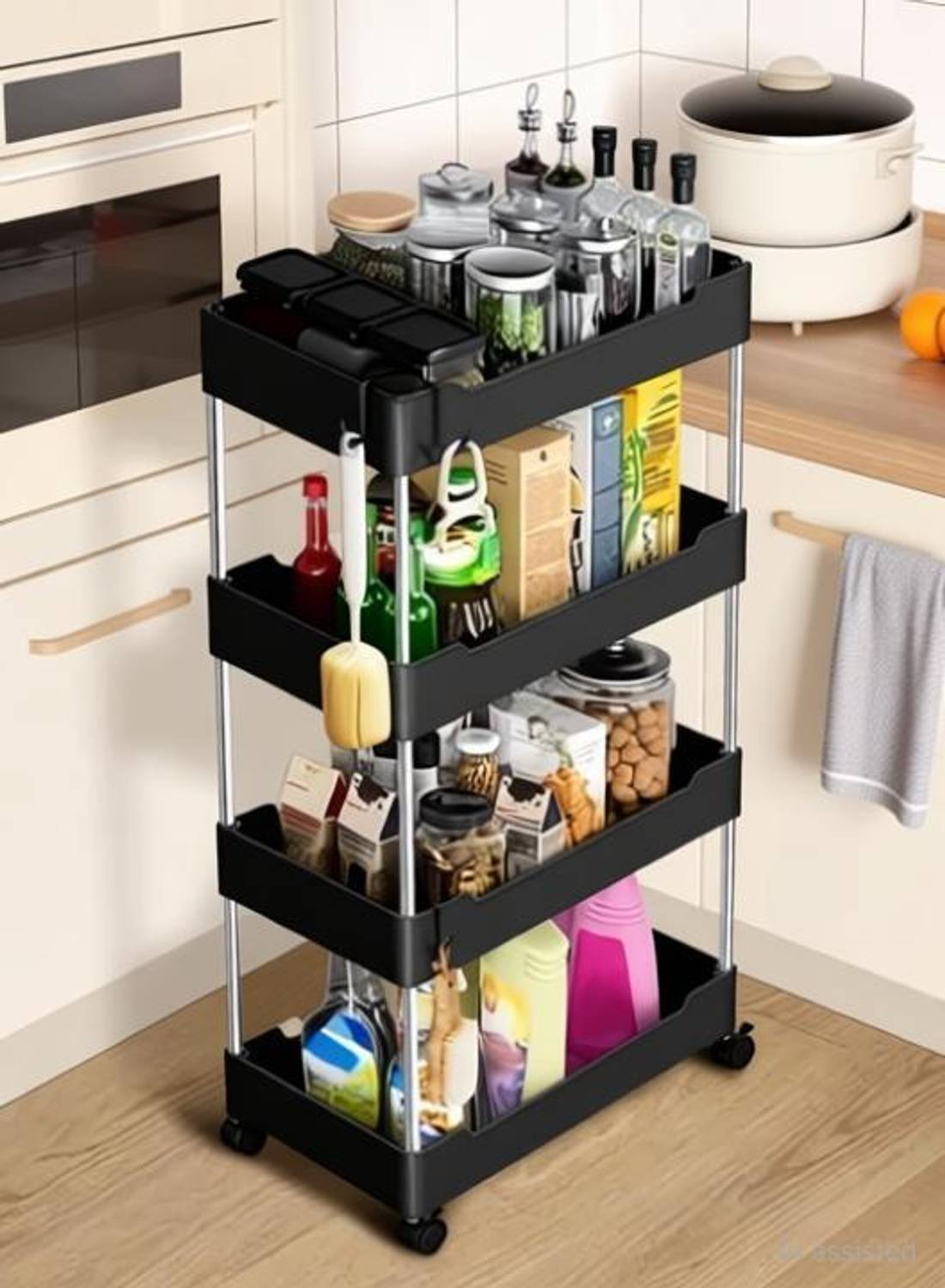 Apex renewable Utensil Kitchen Rack Plastic, Steel Multi-Purpose Plastic Storage Organizer 2-Tier Rack with Wheel Bathroom & Office