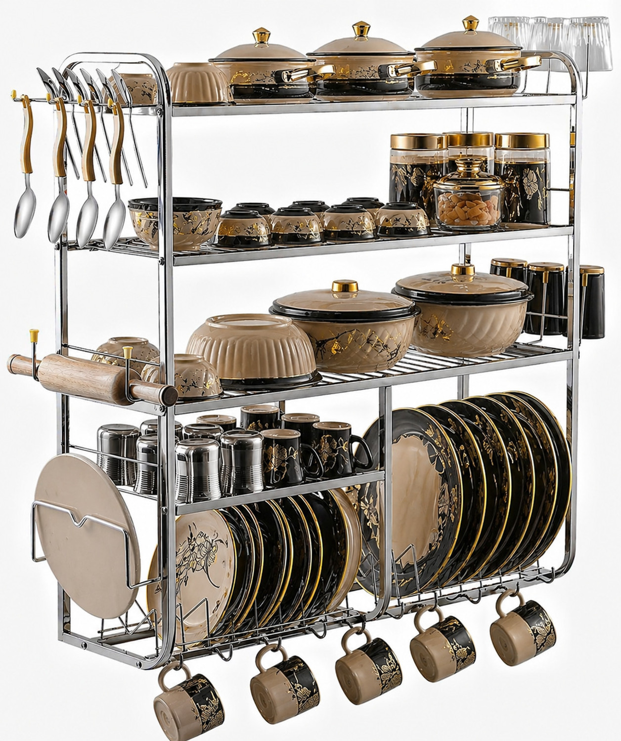 Image of AVAIL Utensil Kitchen Rack Steel 5 Layer Wall Mount Kitchen Dish Rack / Plate Cutlery Stand / Kitchen Organizer
