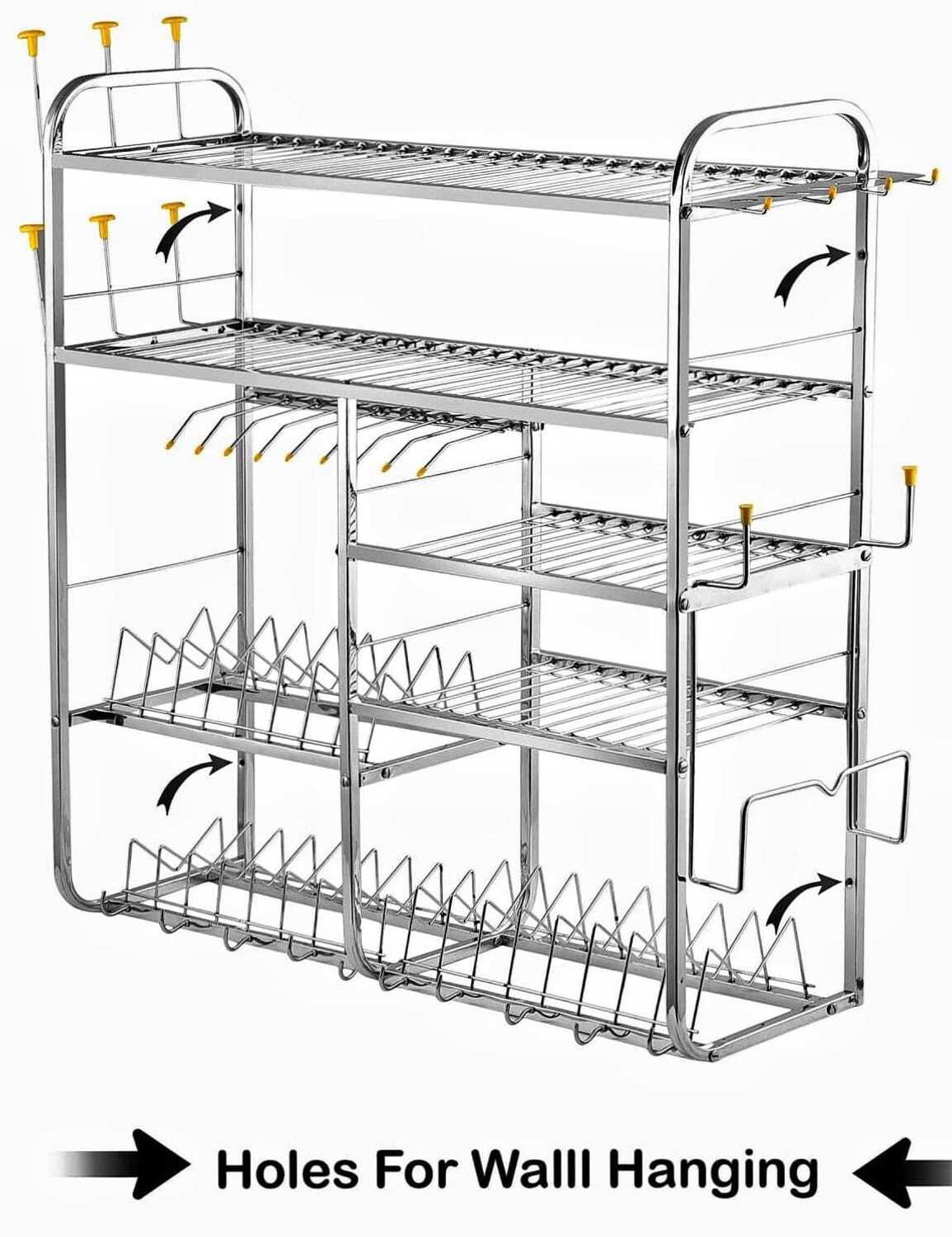 Image of DEMIQON Utensil Kitchen Rack Steel Good Quality Kitchen Rack | Dish Rack with Plate & Cutlery Stand 31 x 30 Inch