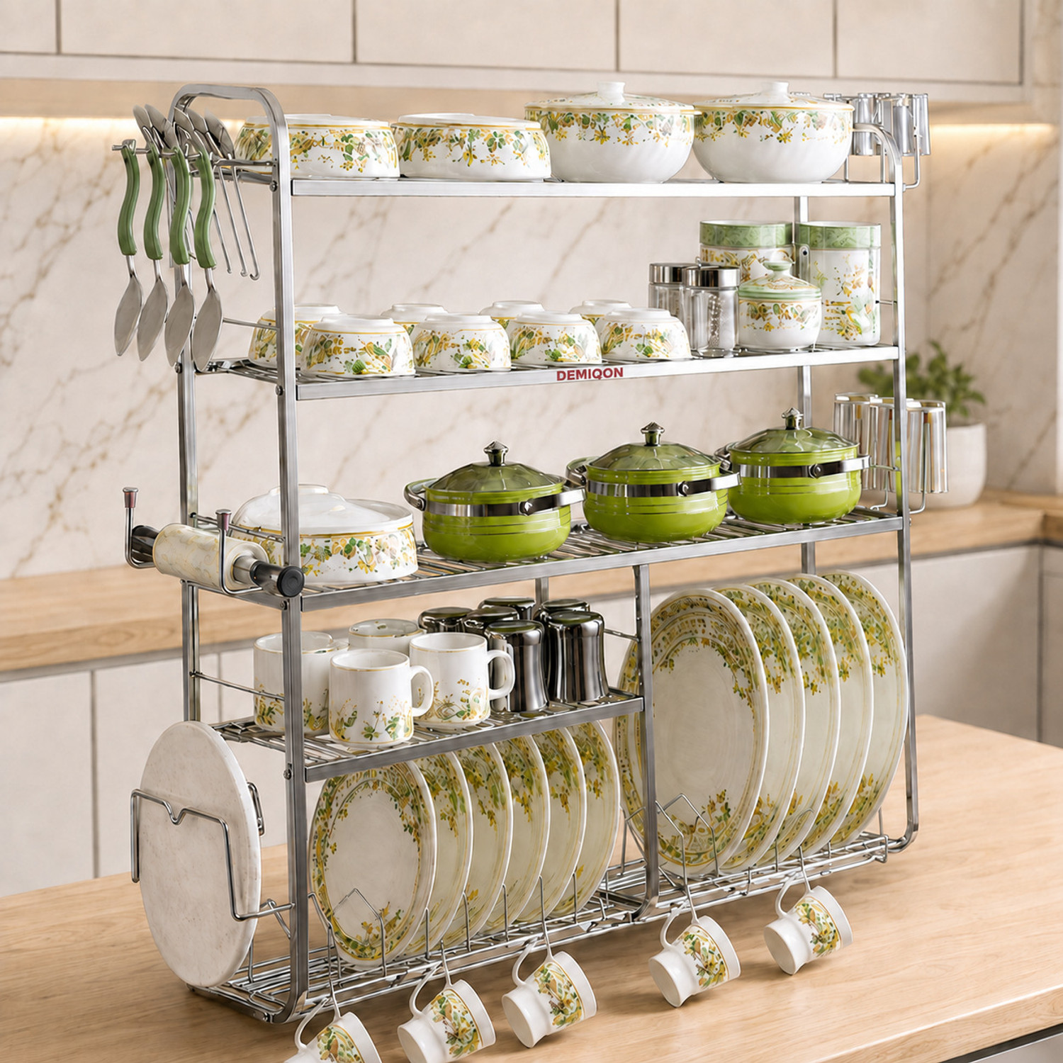 Image of DEMIQON Dish Drainer Kitchen Rack 31x30 Inch Stainless Steel Wall Mount Kitchen Stand Rack / Steel