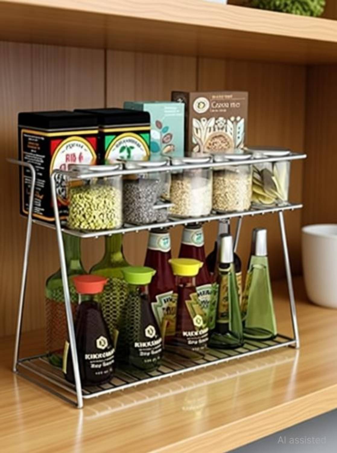 ZOMMPLUSS Utensil Kitchen Rack Iron 2-Tier Kitchen Organizer for Spices & Condiments – Space-Saving Masala Stand — Kitchen Organizers & Racks