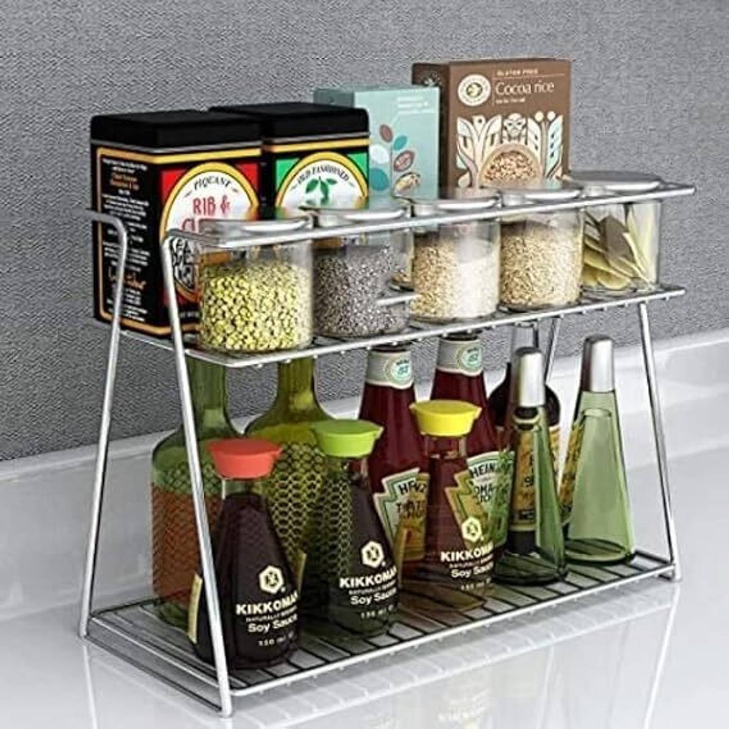 ZOMPLUS Utensil Kitchen Rack Iron 2-Tier Kitchen Organizer for Spices & Condiments – Space-Saving Masala Stand — Kitchen Organizers & Racks