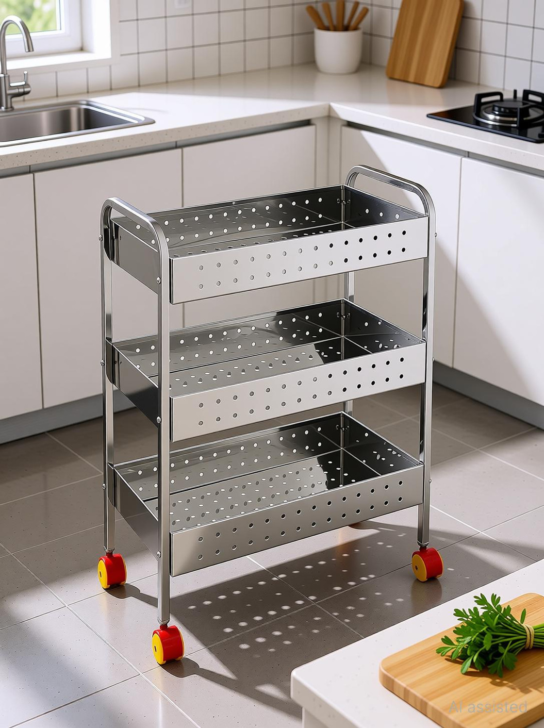 Image of ASTECH Fruits /Vegetables Kitchen Rack Steel KITCHEN VAGETABLE TROLLEY