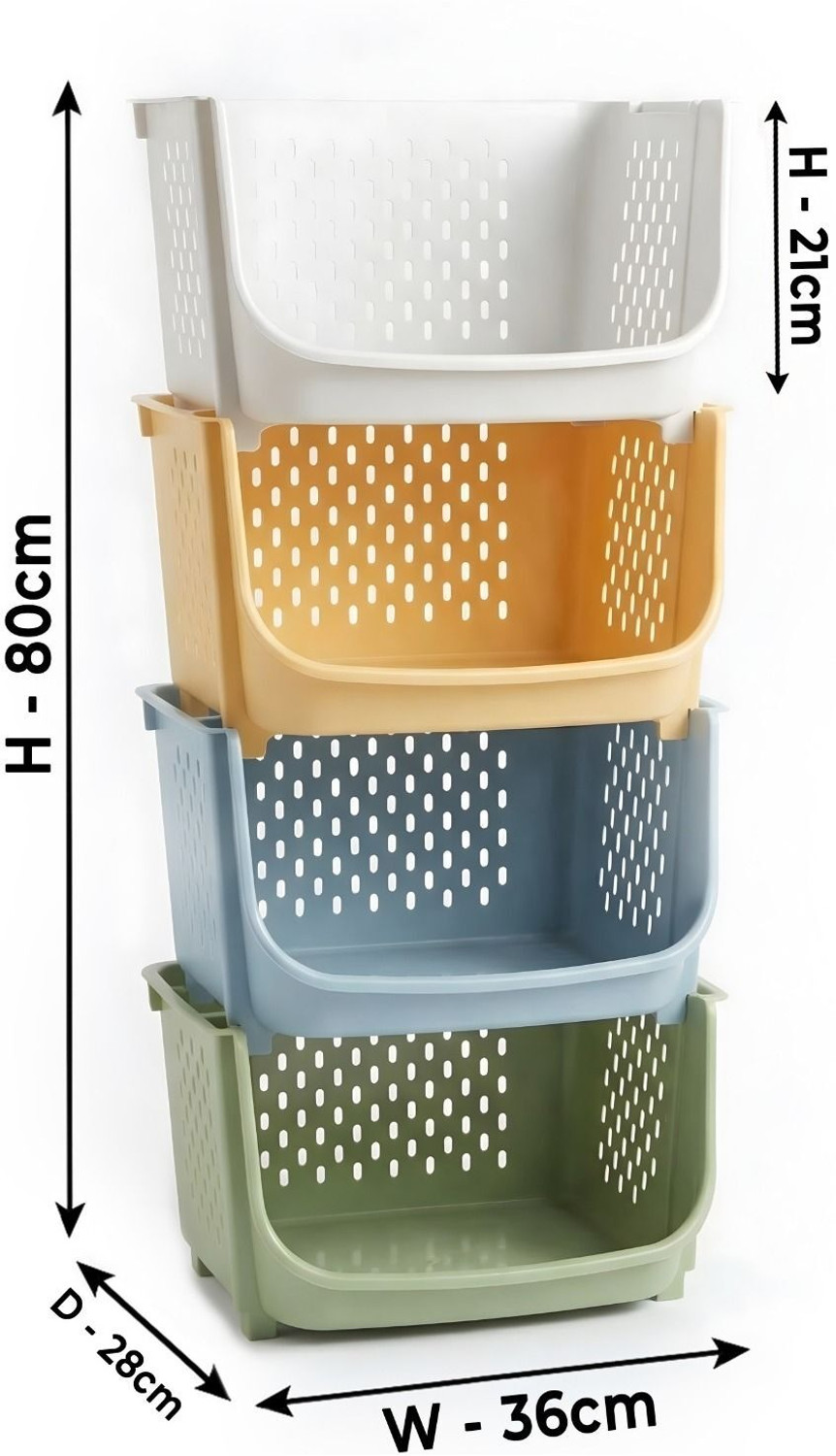 Image of Flipkart Perfect Homes Studio Fruits /Vegetables Kitchen Rack Plastic 4-Layer Stackable Open-Front Storage Baskets for Kitchen, Wardrobe & Home Use