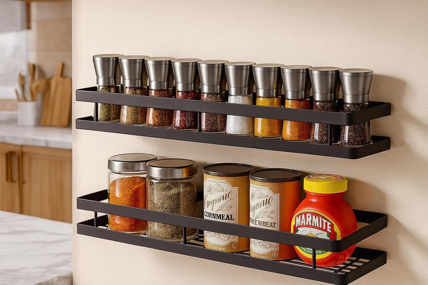 Image of Quicky - Go Quickly Containers Kitchen Rack Iron Wall Mounted Spice Rack Organizer | Heavy-Duty Metal Shelf for Kitchen