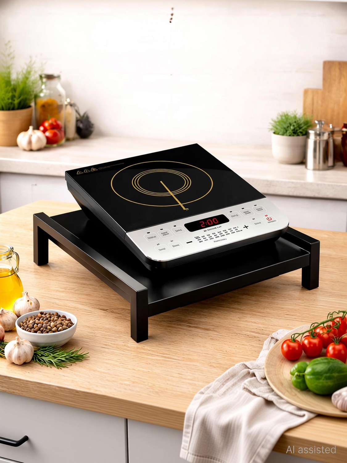Image of Winstar Utensil Kitchen Rack Cast Iron Metal Induction Stand | Multipurpose Kitchen Storage Rack for Induction Cooktops
