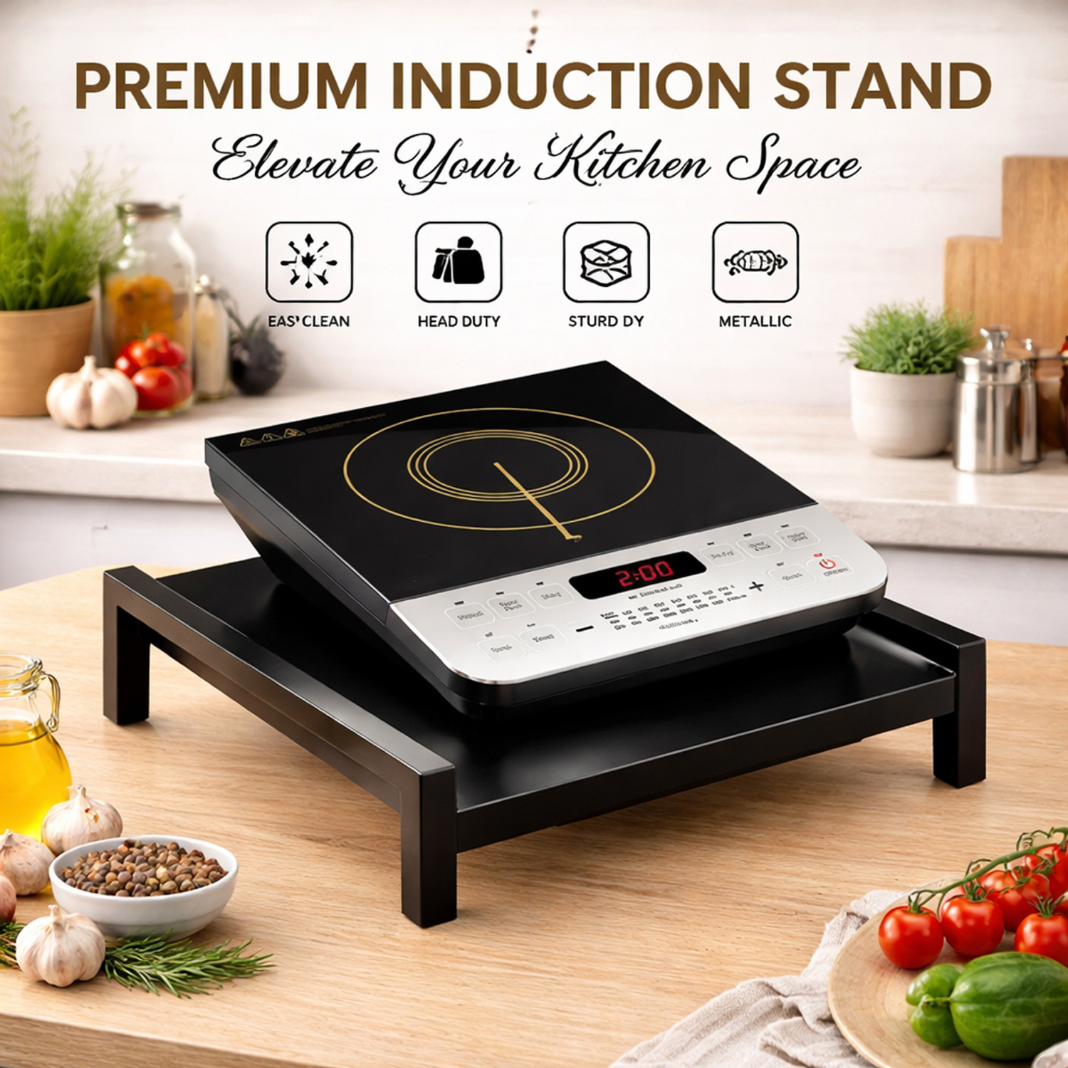 Image of Winstar Utensil Kitchen Rack Cast Iron Metal Induction Stand | Multipurpose Kitchen Storage Rack for Induction Cooktops