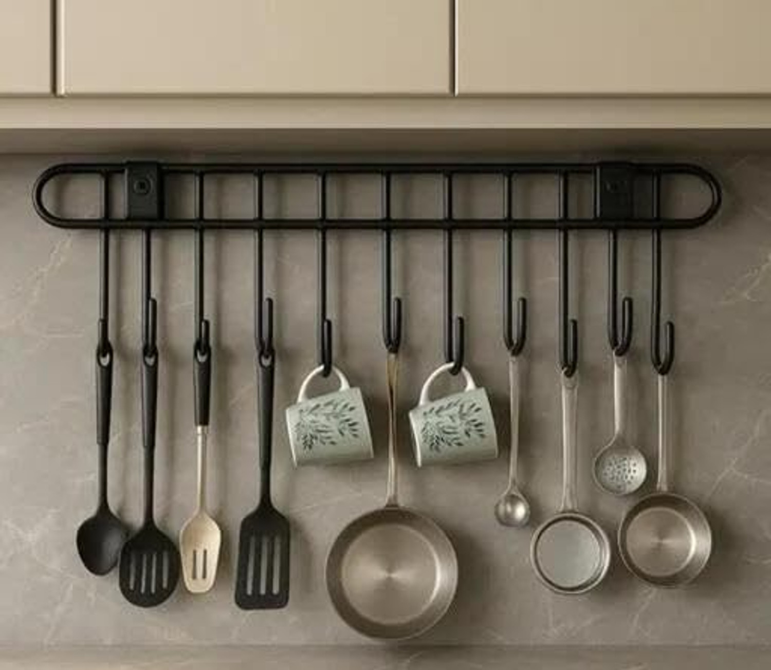 Image of M Y Steel Cloth Hanger for Wall with( 11 Hooks)Door Hooks /Kitchen Utensil Hanger Hook Rail 11
