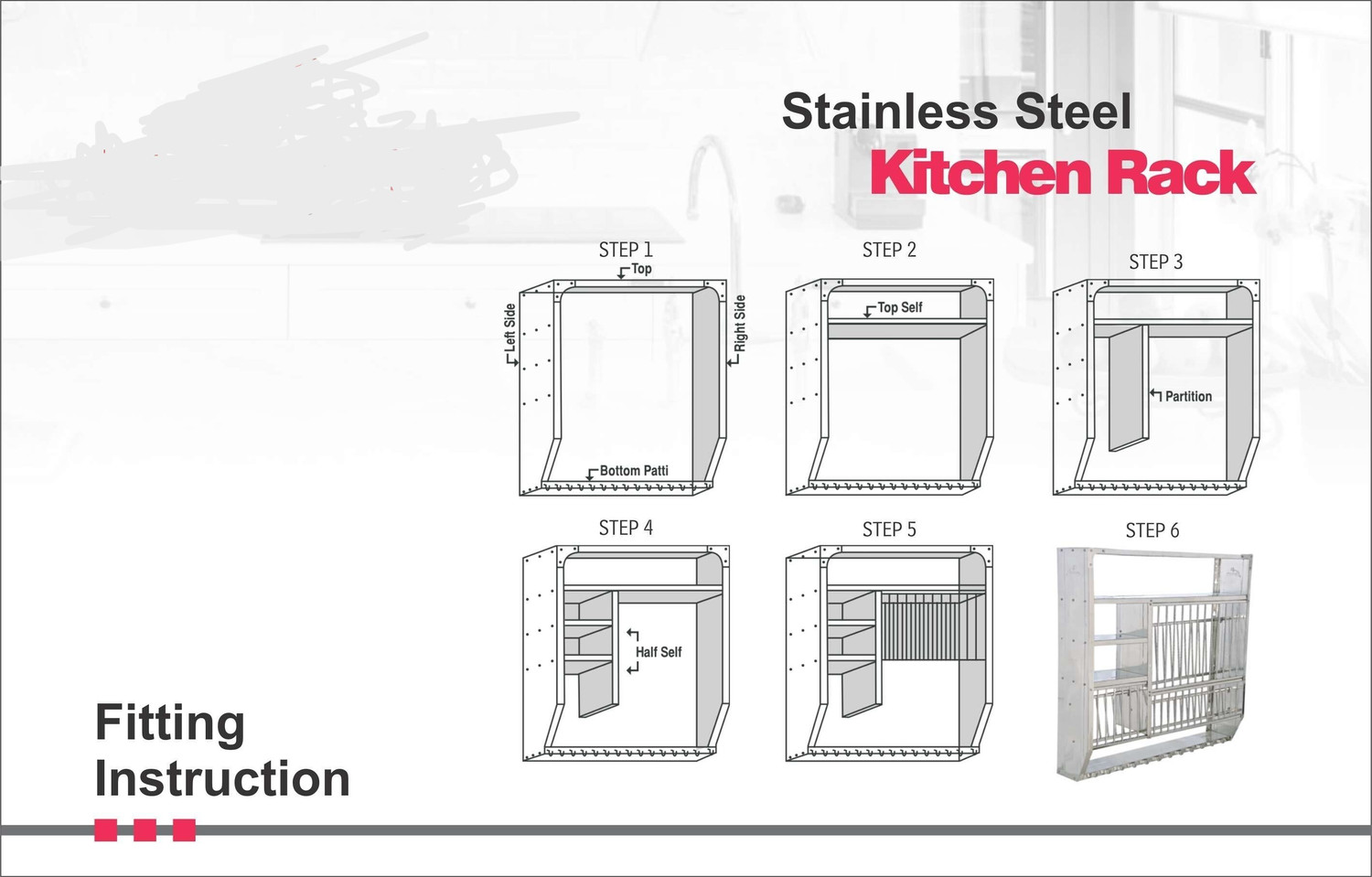 Image of Govind Dish Drainer Kitchen Rack Steel Wall Mounted Dish Rack (39x36) Utensil Kitchen Rack