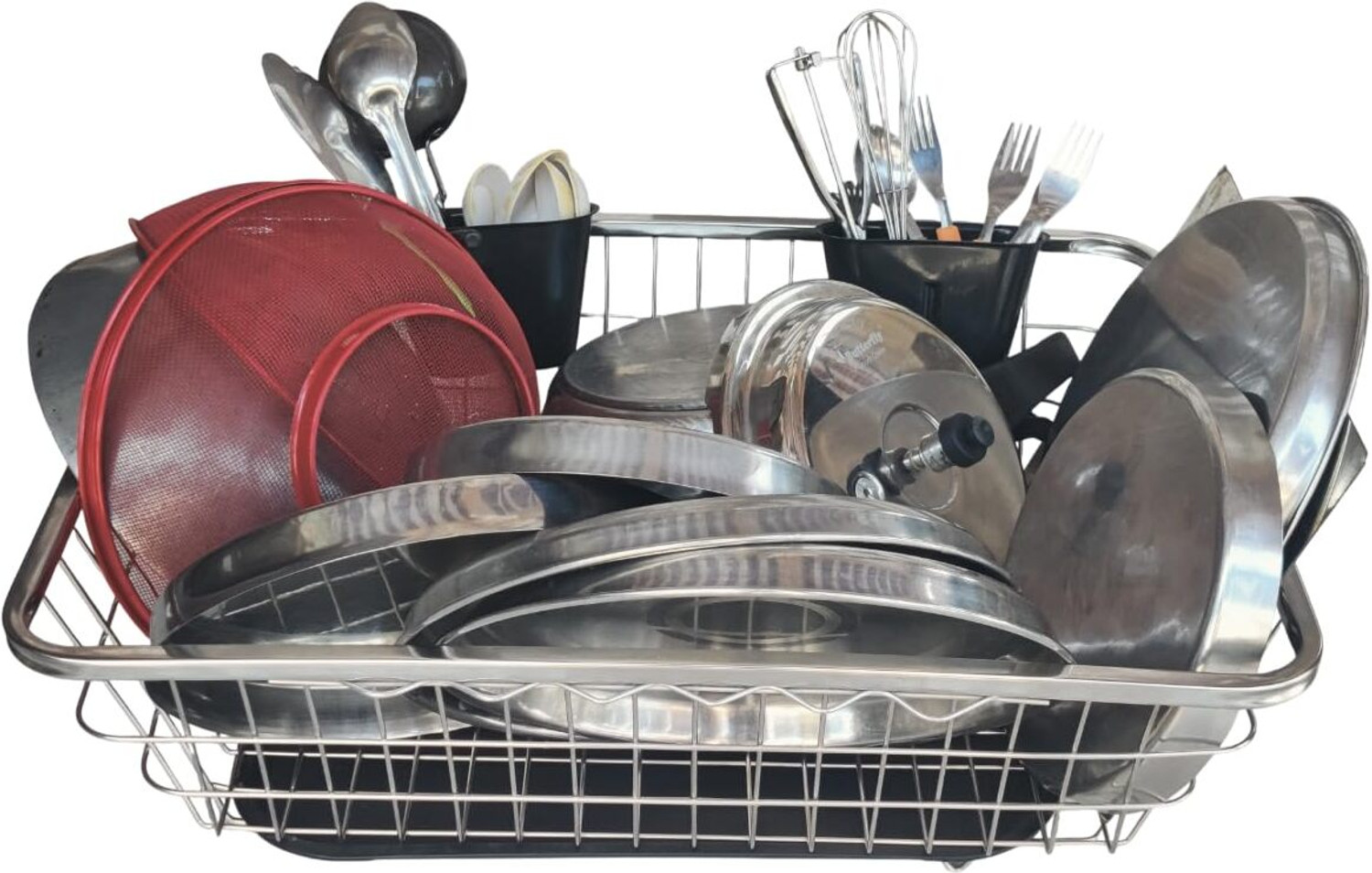 Image of RINCY Dish Drainer Kitchen Rack Steel Stainless Steel Drainer Tray Basket Drying Stand for Kitchen (56*43*23 cm)
