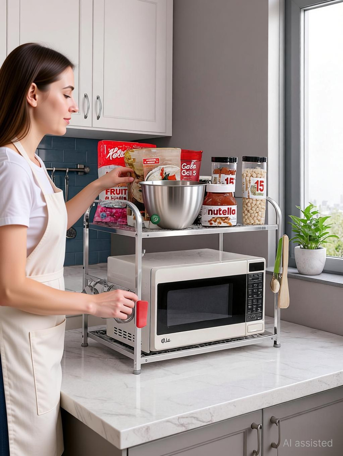 Image of Flipkart SmartBuy Utensil Kitchen Rack Steel Oven Rack Microwave Stand 2 Tier Microwave Shelf Rack for Kitchen