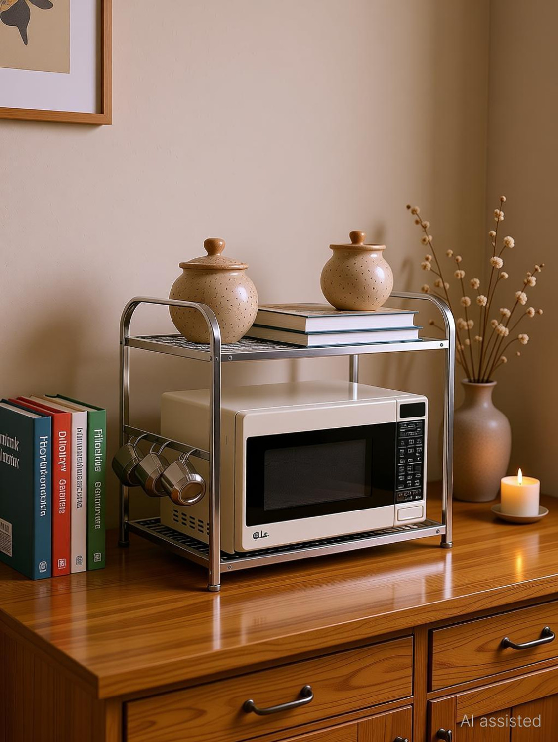 Image of Flipkart SmartBuy Utensil Kitchen Rack Steel Oven Rack Microwave Stand 2 Tier Microwave Shelf Rack for Kitchen