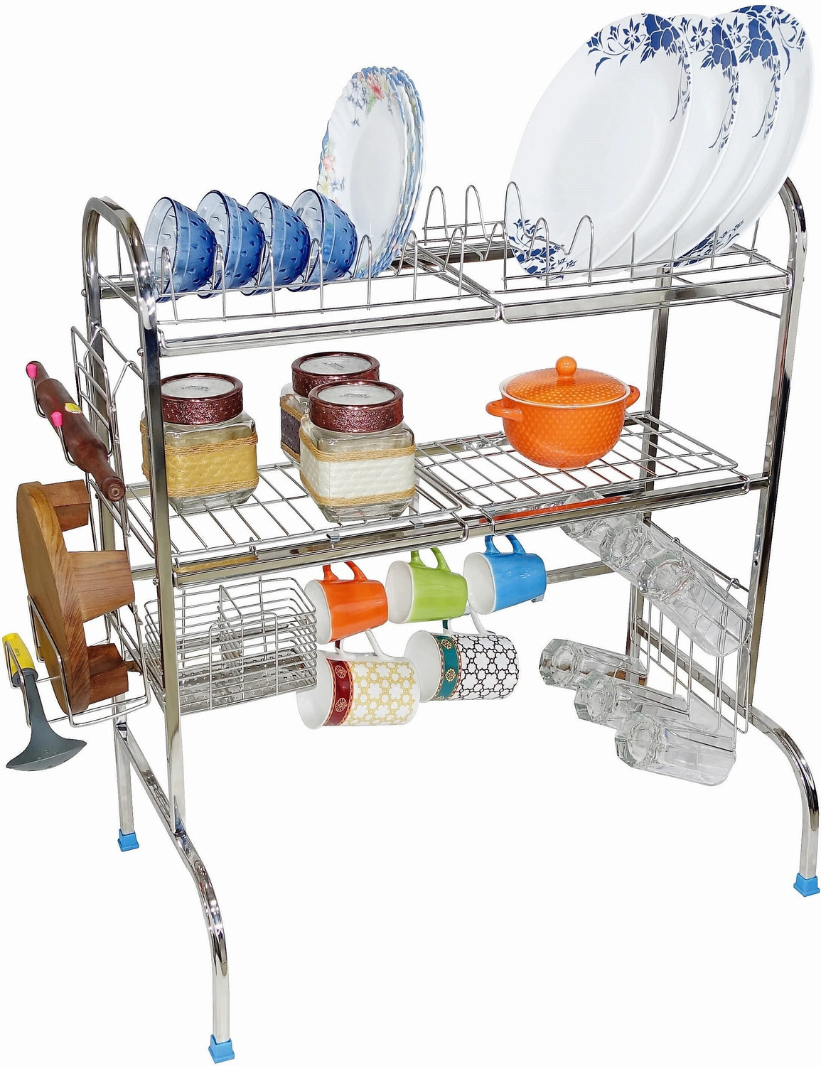 Image of Amol Utensil Kitchen Rack Steel Premium Stainless Steel Sink | Dish | Utensils Stand | Over Sink Dish Rack