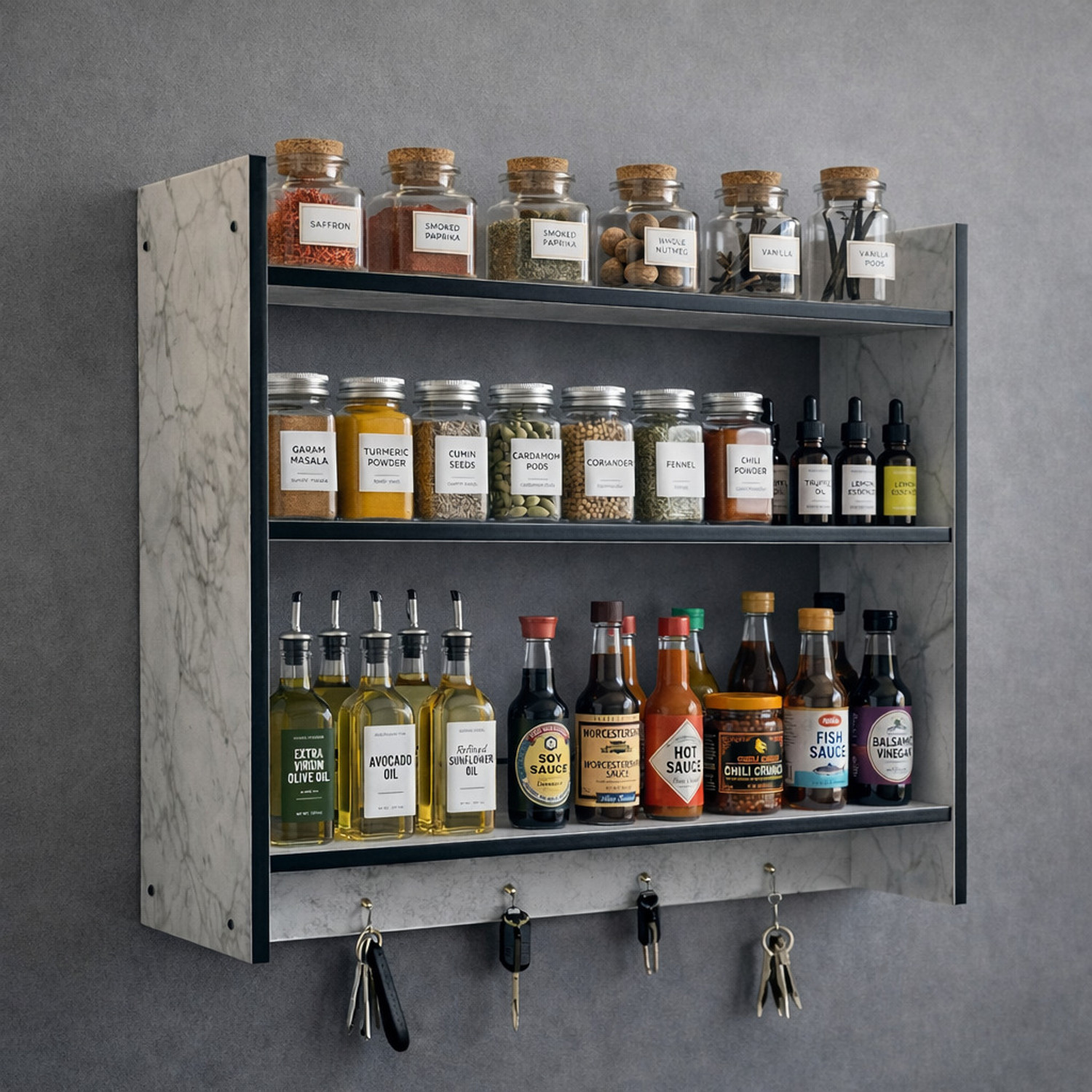 Image of NITVANI HANDICRAFT Containers Kitchen Rack Wood Modern Marble Design Kitchen Organizer for Spice Jars, Containers|