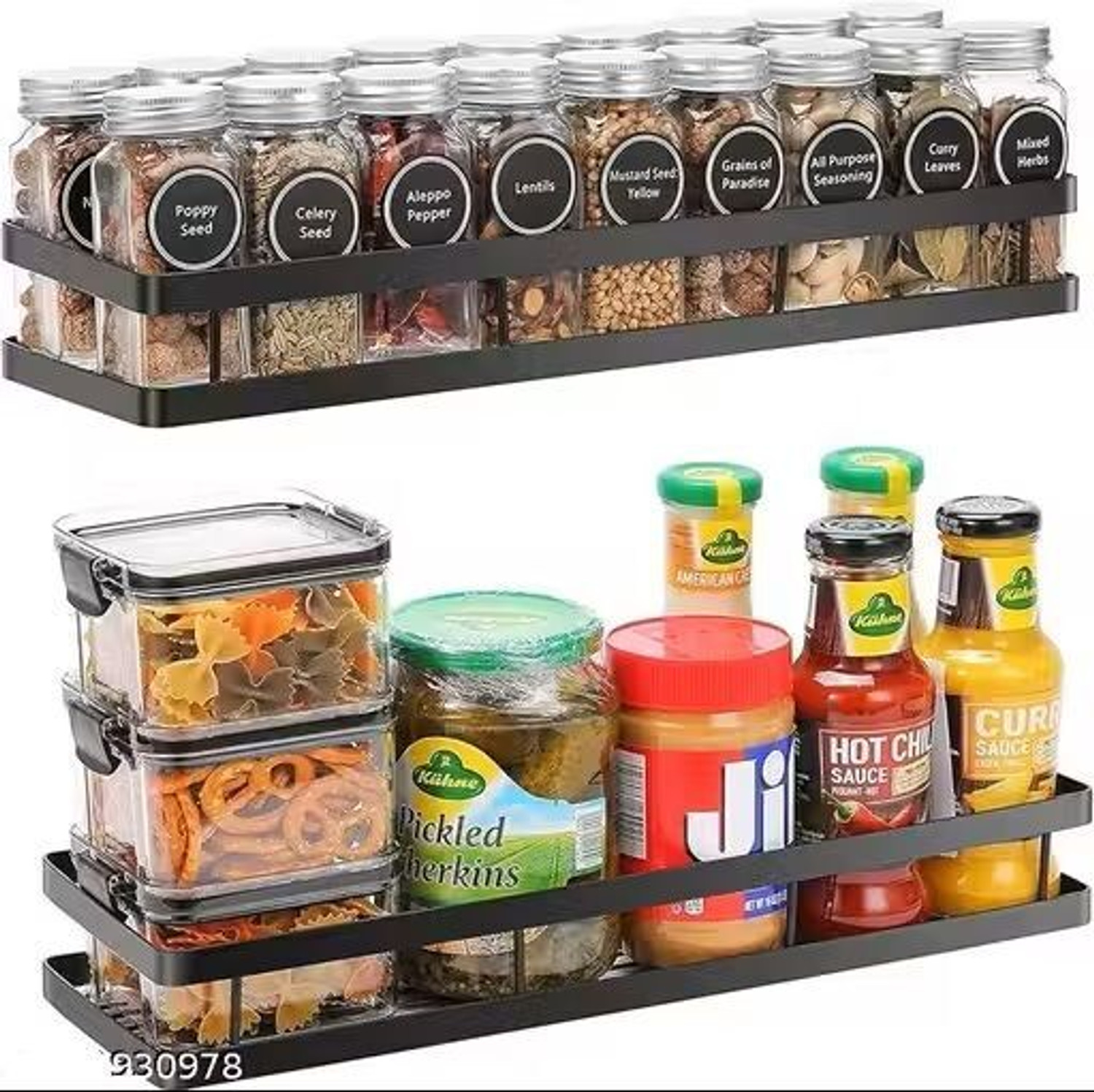 Image of Quicky - Go Quickly Containers Kitchen Rack Iron Wall Mounted Spice Rack Organizer | Heavy-Duty Metal Shelf for Kitchen