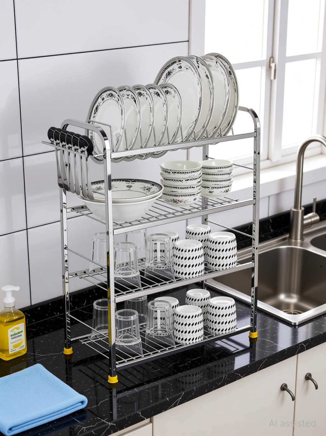 Image of SHREE BALAJI TRADING Dish Drainer Kitchen Rack Steel 24x18 Inch Small Family Rack