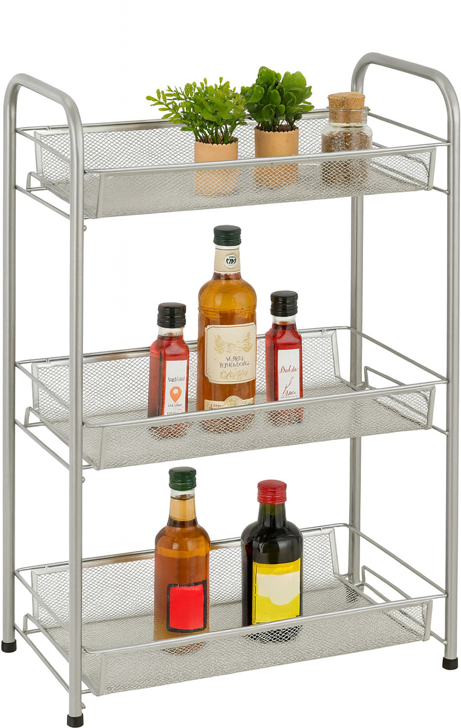 Image of S-B-S Store Utensil Kitchen Rack Steel 3-Tier Folding Metal Storage Rack Mesh Spice Rack
