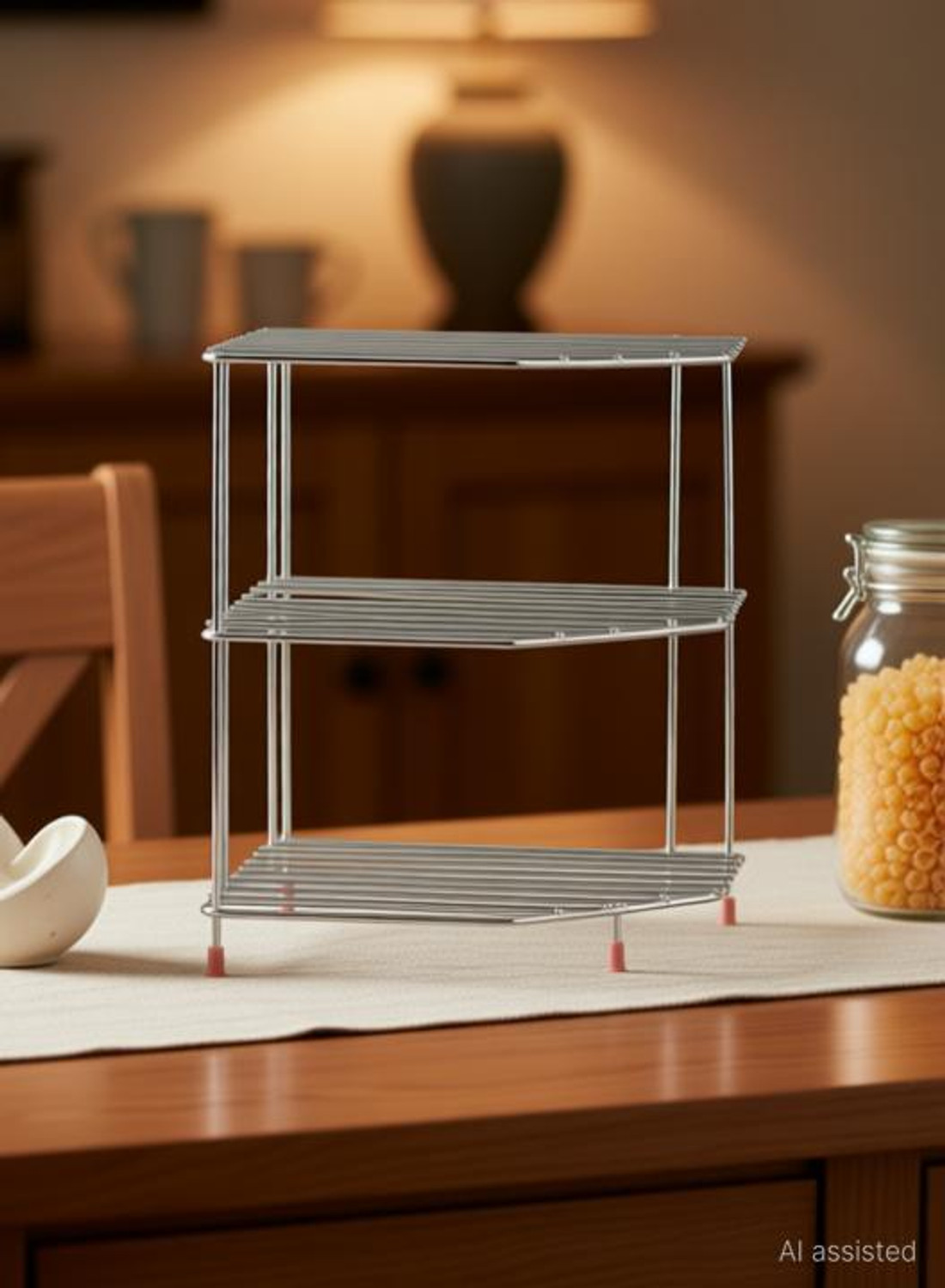 Image of PALOMINO Containers Kitchen Rack Stainless Steel 3-Tier Rack for Kitchen | Plate, Bowl & Shelf Organizer Stand Steel