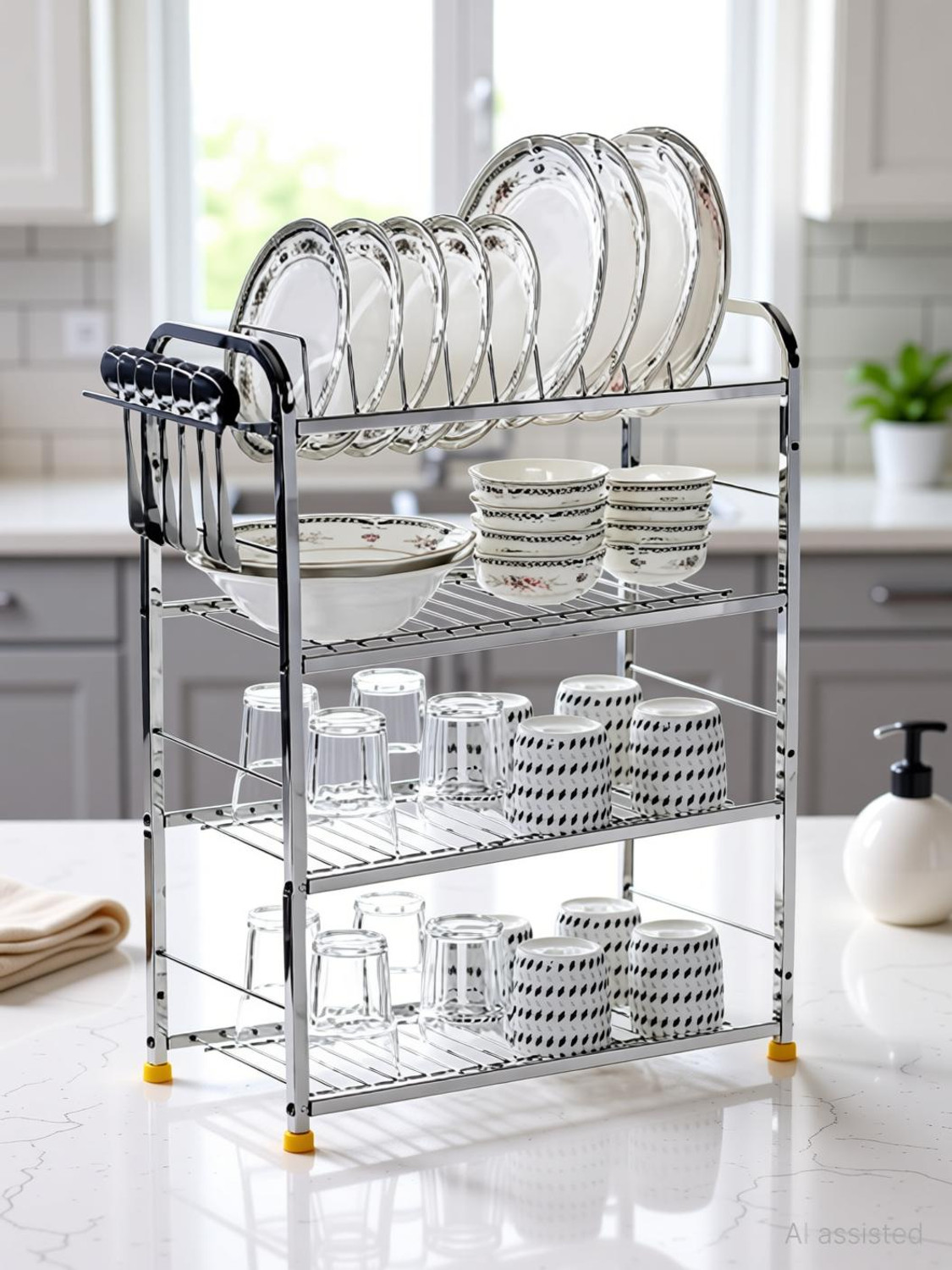 Image of JSS Utensil Kitchen Rack Steel SpaceMax 24x18 Multipurpose Kitchen Rack | Heavy Duty Metal Storage Organizer