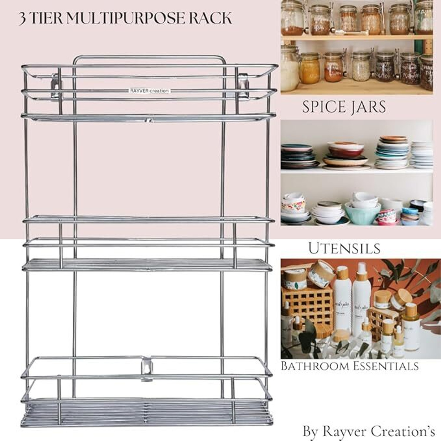 Image of rehtO Containers Kitchen Rack Steel REHTO Presents a stainless steel 3 shelf rack