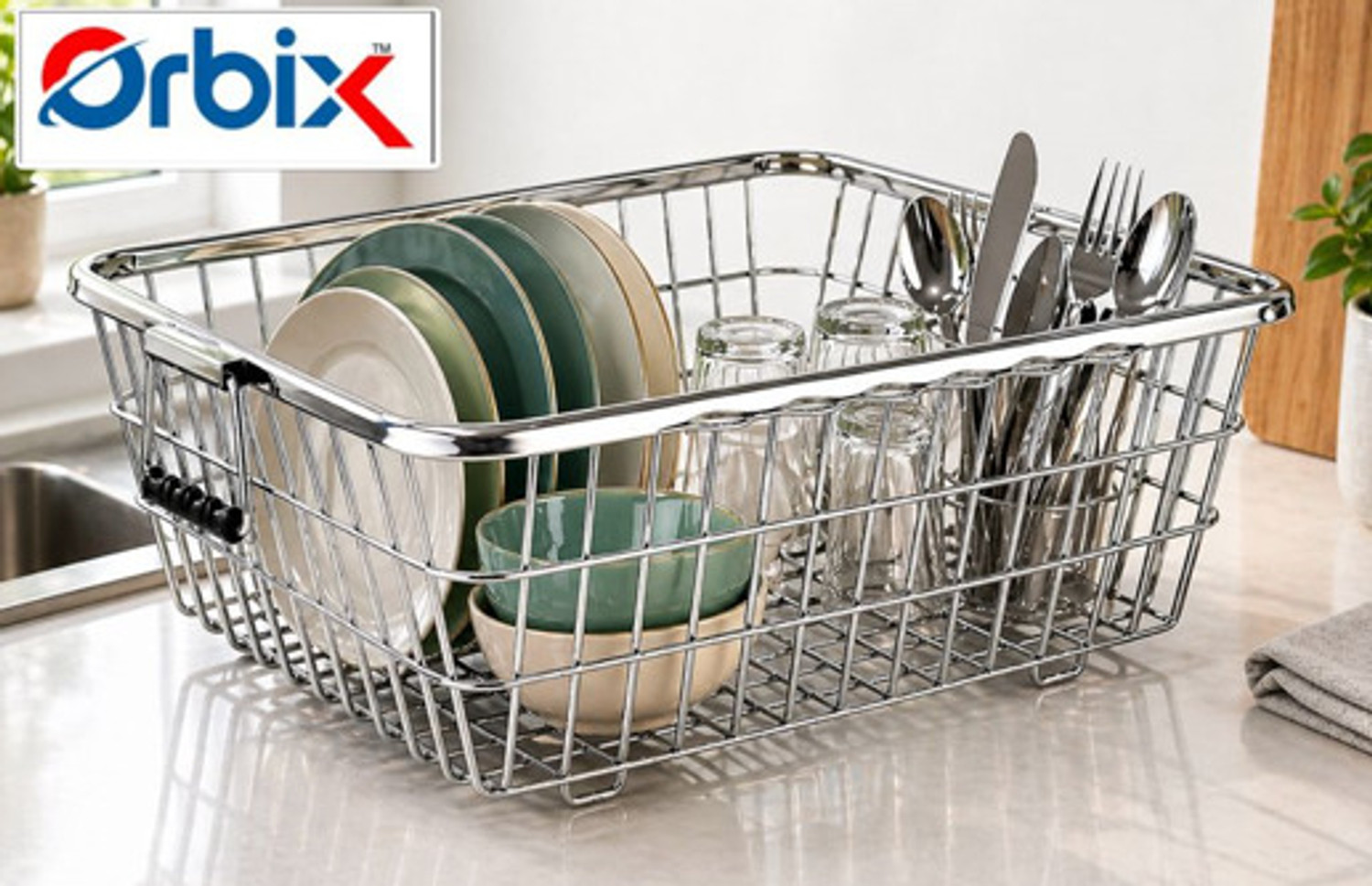 Image of Orbix Containers Kitchen Rack Steel dish drainer rust proof utensil rack and heavy duty kitchen organizer