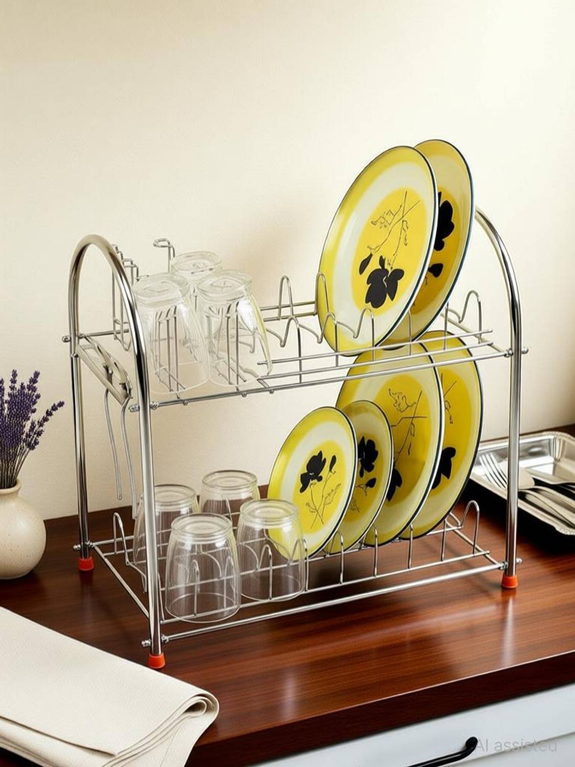 Amol Dish Drainer Kitchen Rack Steel Premium Stainless Steel Dish / Glass / Crockery / Cutlery / Wall Mount / Kitchen Organizer Stand