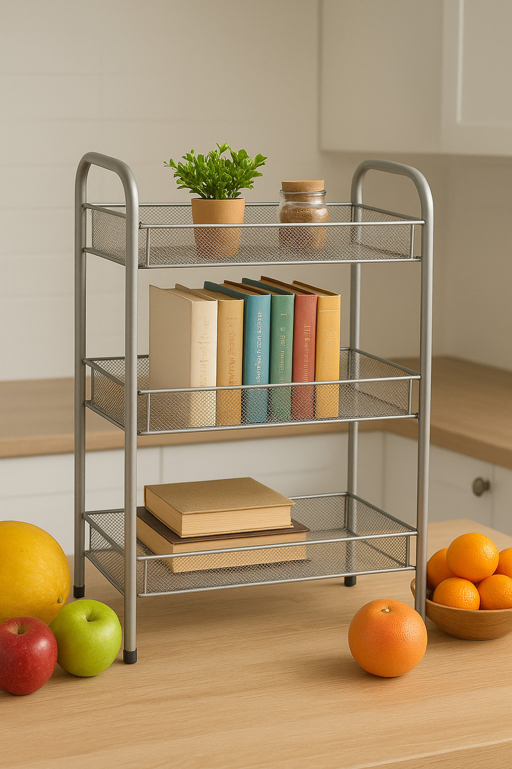Image of S-B-S Store Utensil Kitchen Rack Steel 3-Tier Folding Metal Storage Rack Mesh Spice Rack