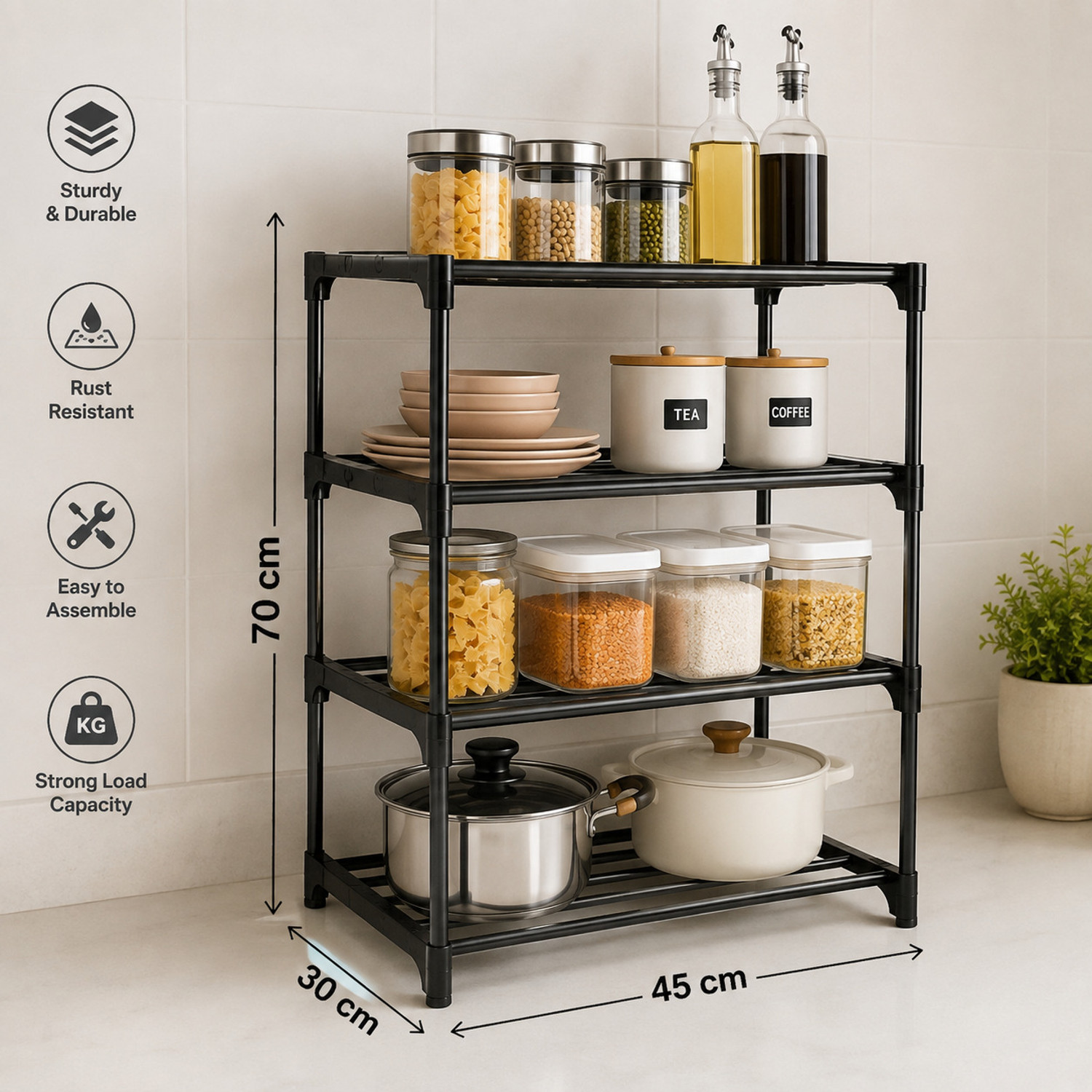 Image of FoldFirst Cutlery Kitchen Rack Plastic MULTIPURPOSE RACK 4 LAYER