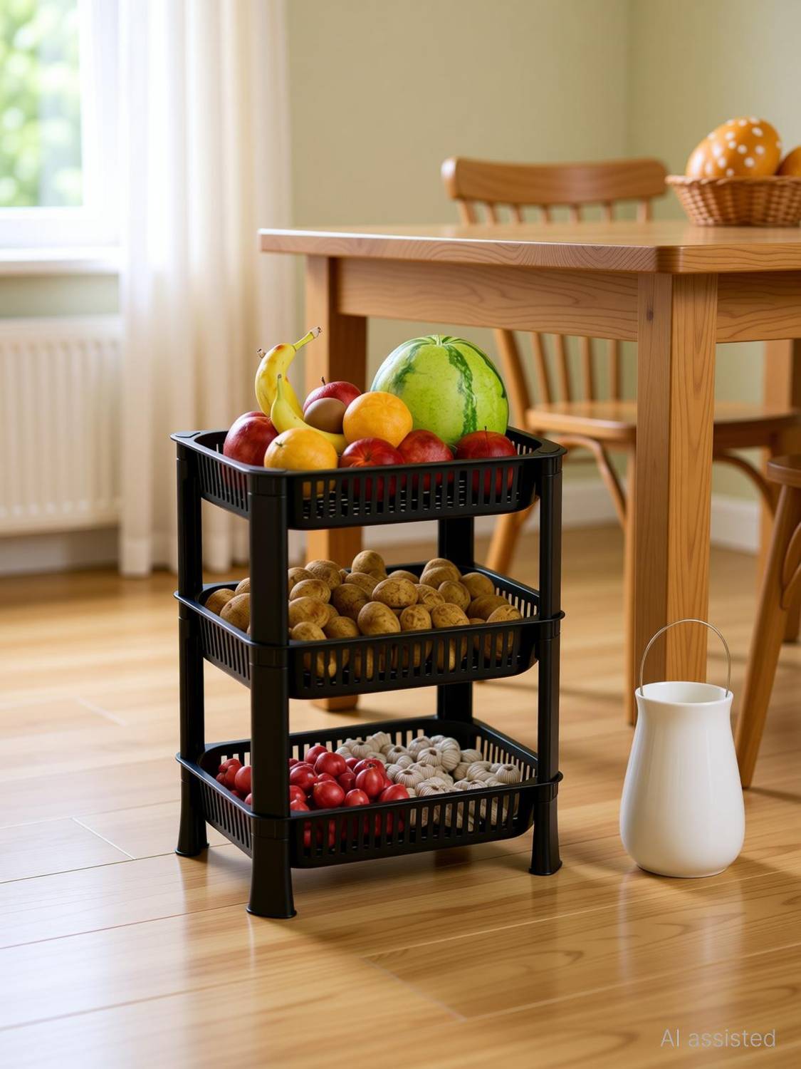 Biltoxi Fruits/Vegetables Kitchen Rack Plastic 3 Shelf Multipurpose Plastic Office Basket and
