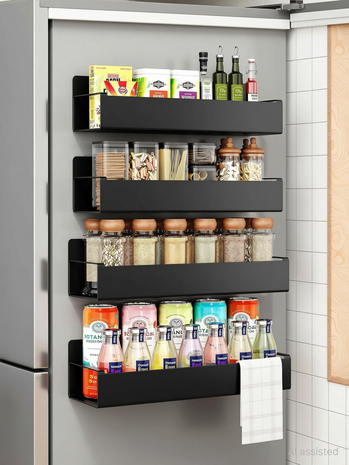 Image of Rewop Containers Kitchen Rack Iron Fridge Side Storage Rack,Magnetic Metal Shelf For Fridge, Kitchen Spice Rack
