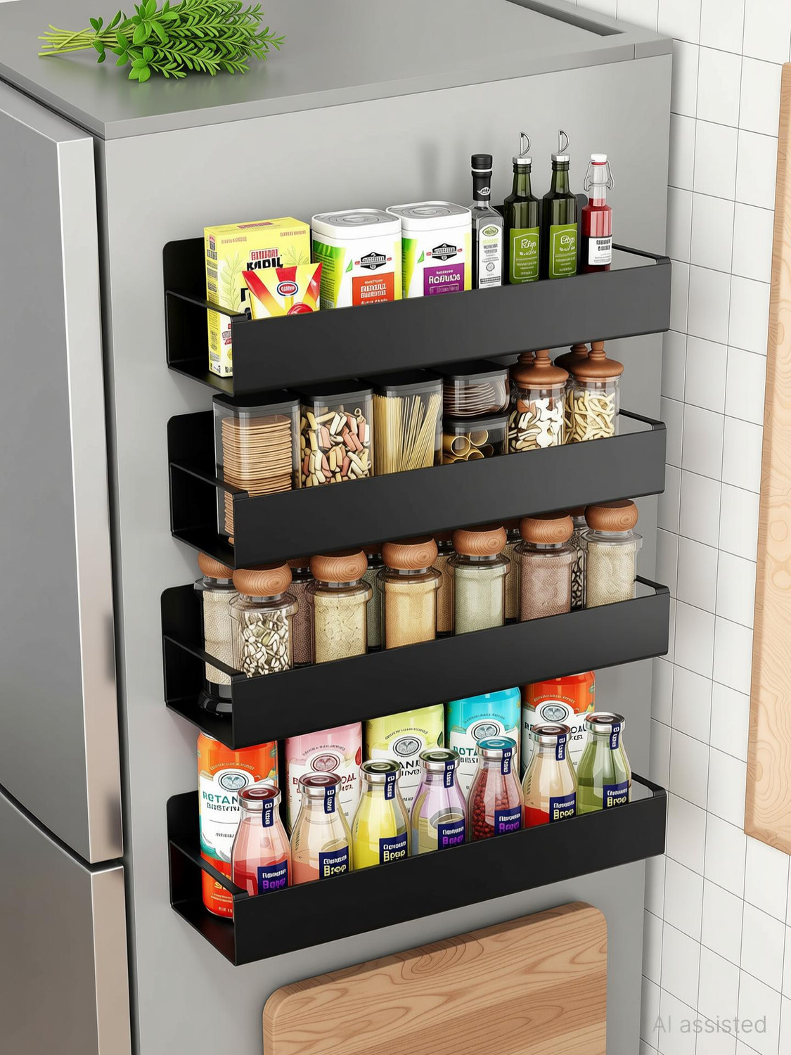 Image of Rewop Containers Kitchen Rack Iron Fridge Side Storage Rack,Magnetic Metal Shelf For Fridge, Kitchen Spice Rack