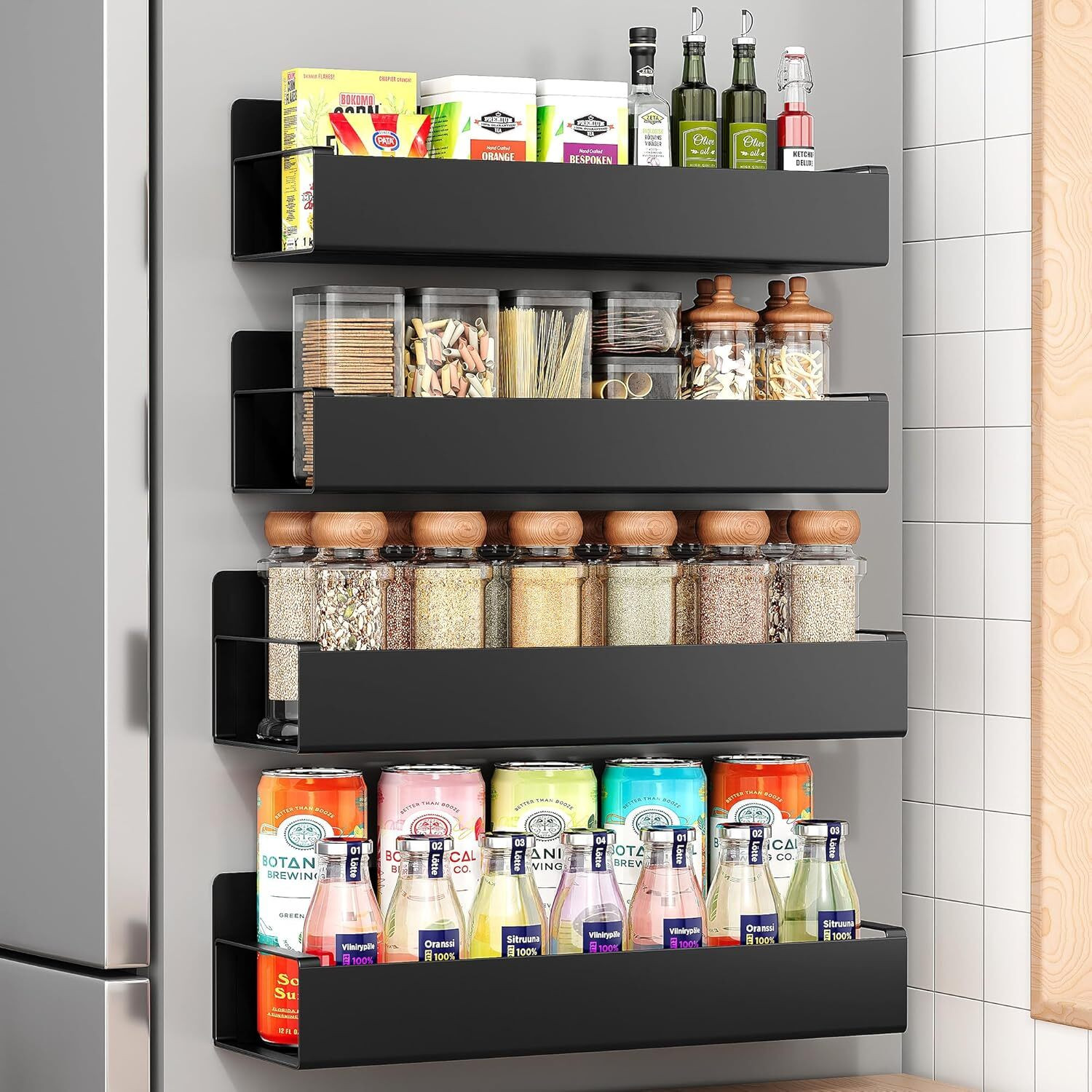 Image of Rewop Containers Kitchen Rack Iron Fridge Side Storage Rack,Magnetic Metal Shelf For Fridge, Kitchen Spice Rack