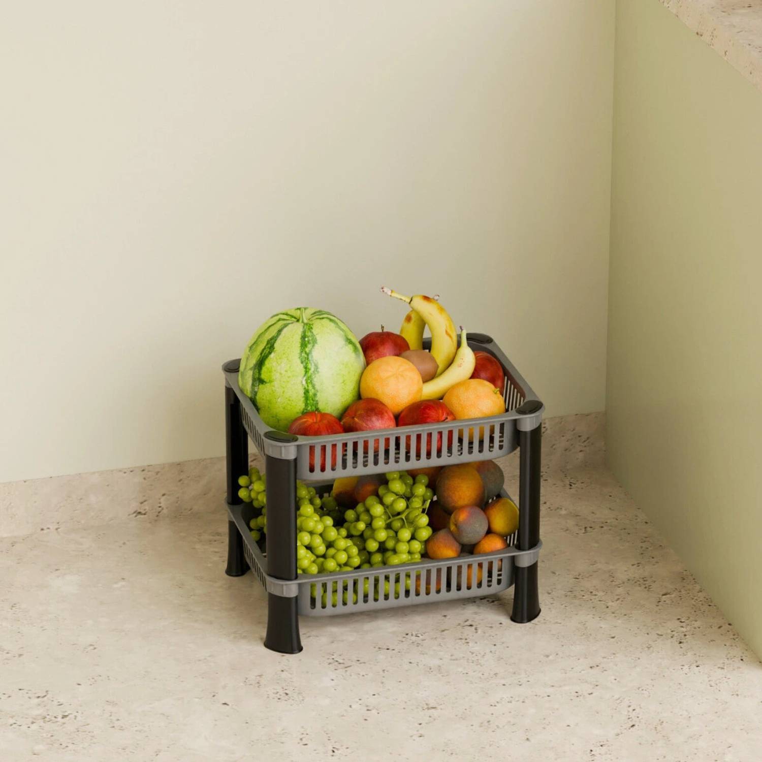 Biltoxi Fruits/Vegetables Kitchen Rack Plastic 2 Shelf Multipurpose Plastic Office Basket and