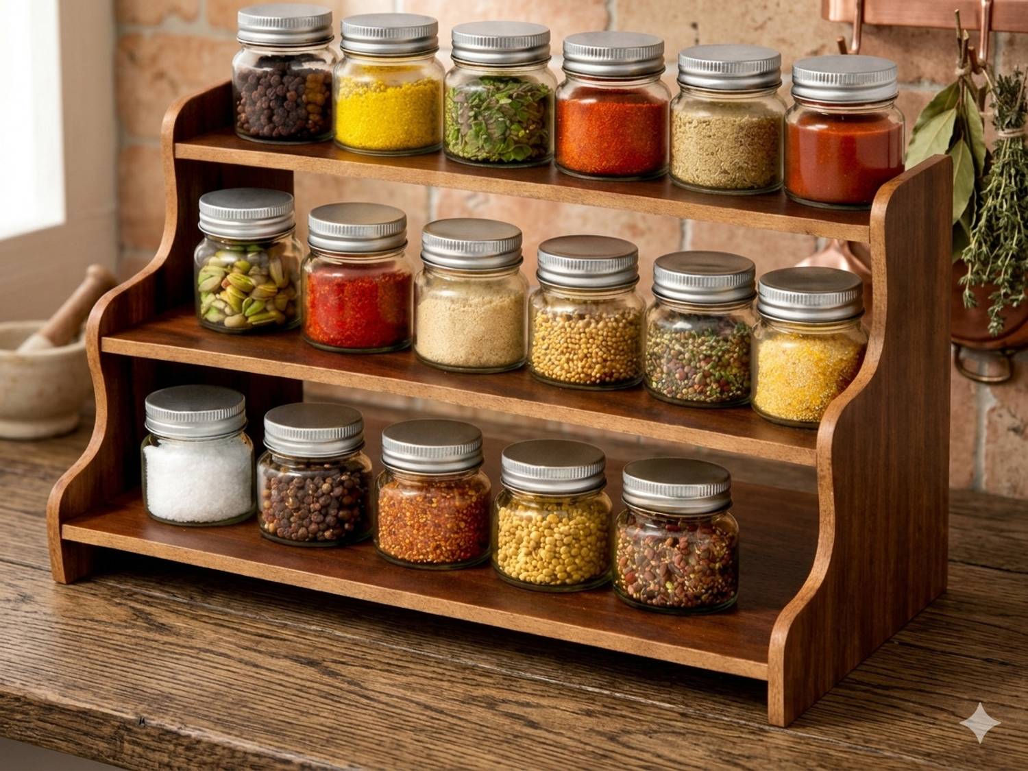 Expro Containers Kitchen Rack Wood Wooden 3 Tier Spice Rack Organizer for Kitchen Seasoning Jar Storage Shelf — Kitchen Organizers & Racks