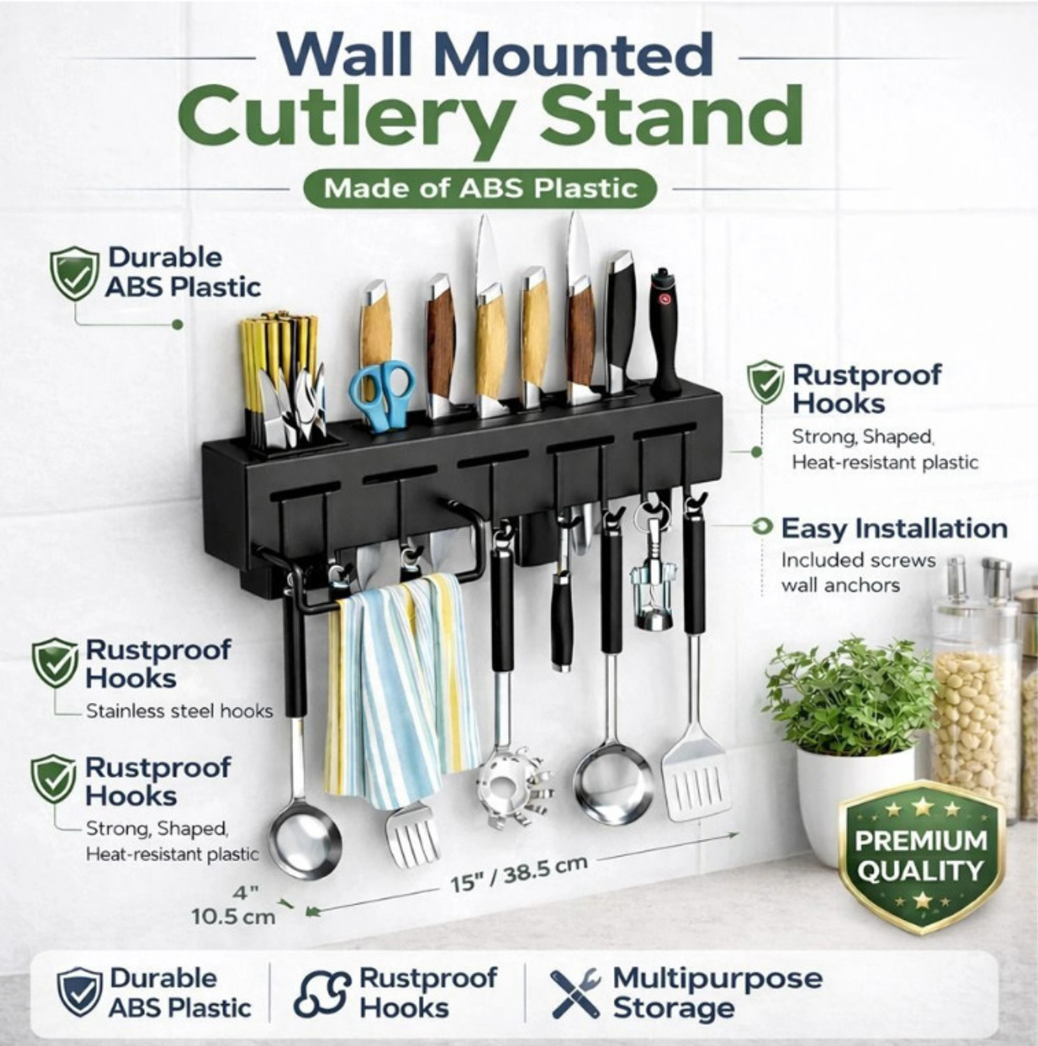 Image of Mahadev Kart (16 HOLDER) Plastic Kitchen Utensil cutlery hanger for knife /spoon holder Plastic Kitchen Trolley