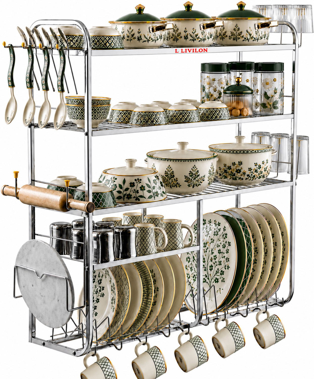 Image of L LIVILON Utensil Kitchen Rack Steel Kitchen Rack Steel Wall Mount Kitchen Dish Rack Plate Stand 30x30 inch