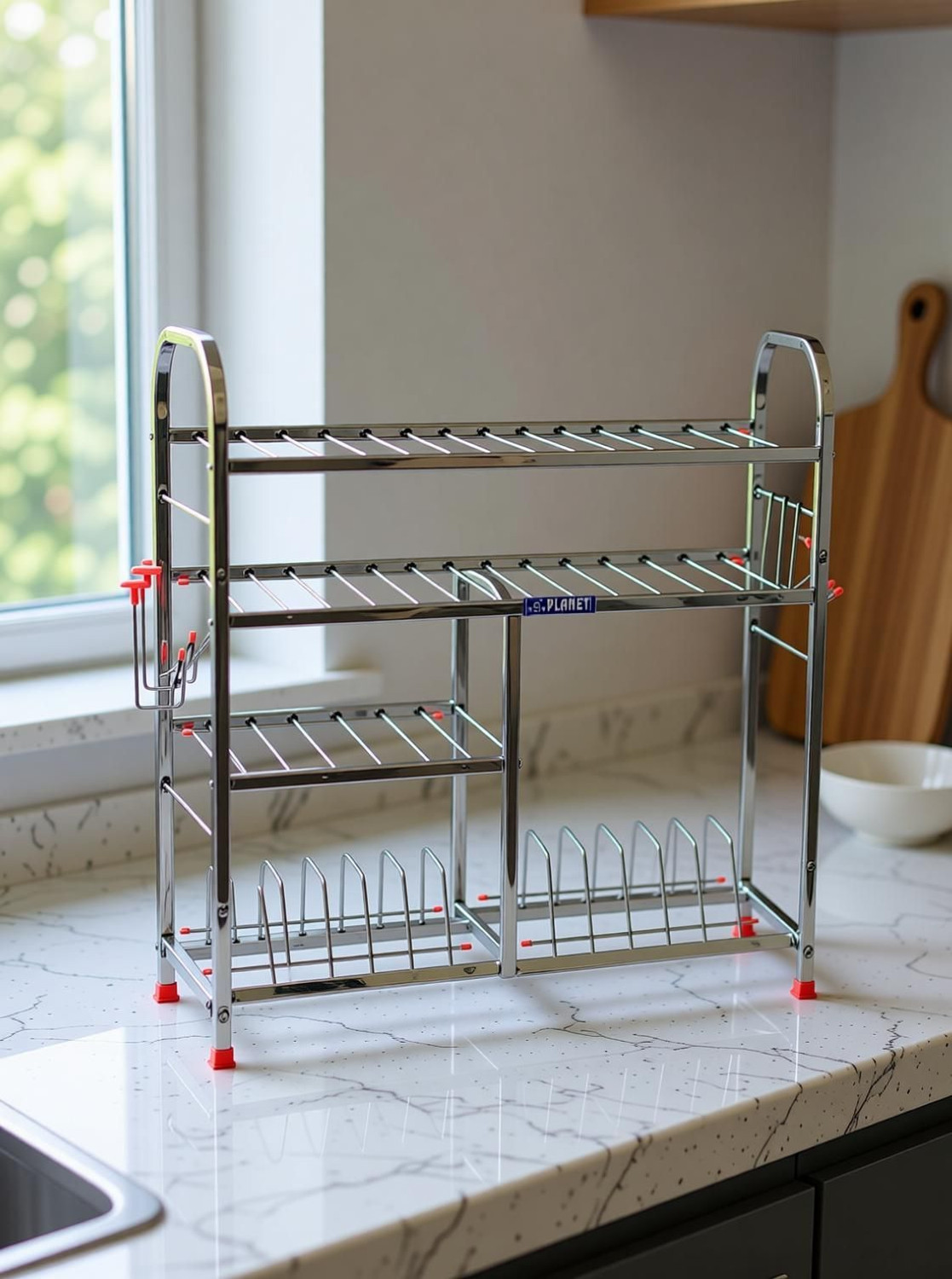 Image of tsw Utensil Kitchen Rack Steel Stainless Steel Kitchen Rack | Dish Rack | Square Pipe Stand (24x24 inches)