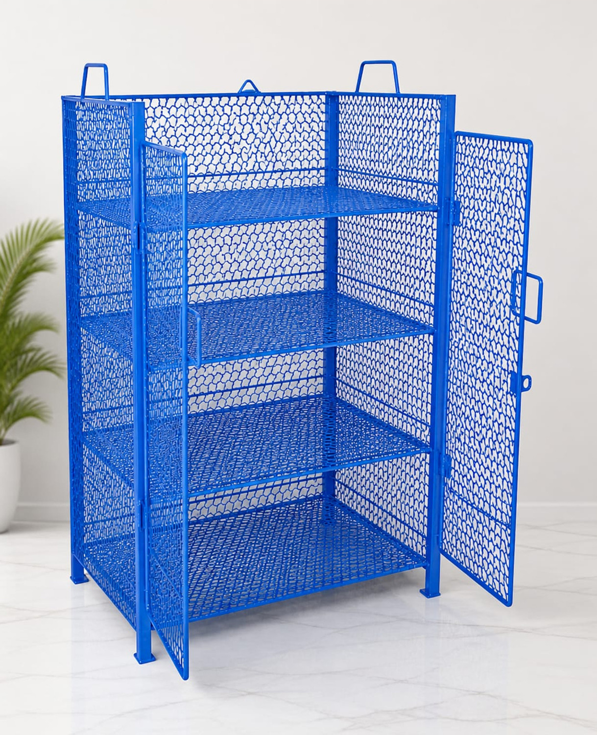 Image of Unityenterprise Fruits /Vegetables Kitchen Rack Metal Mesh Storage Cabinet 4 Layer Storage Rack (Blue) Steel