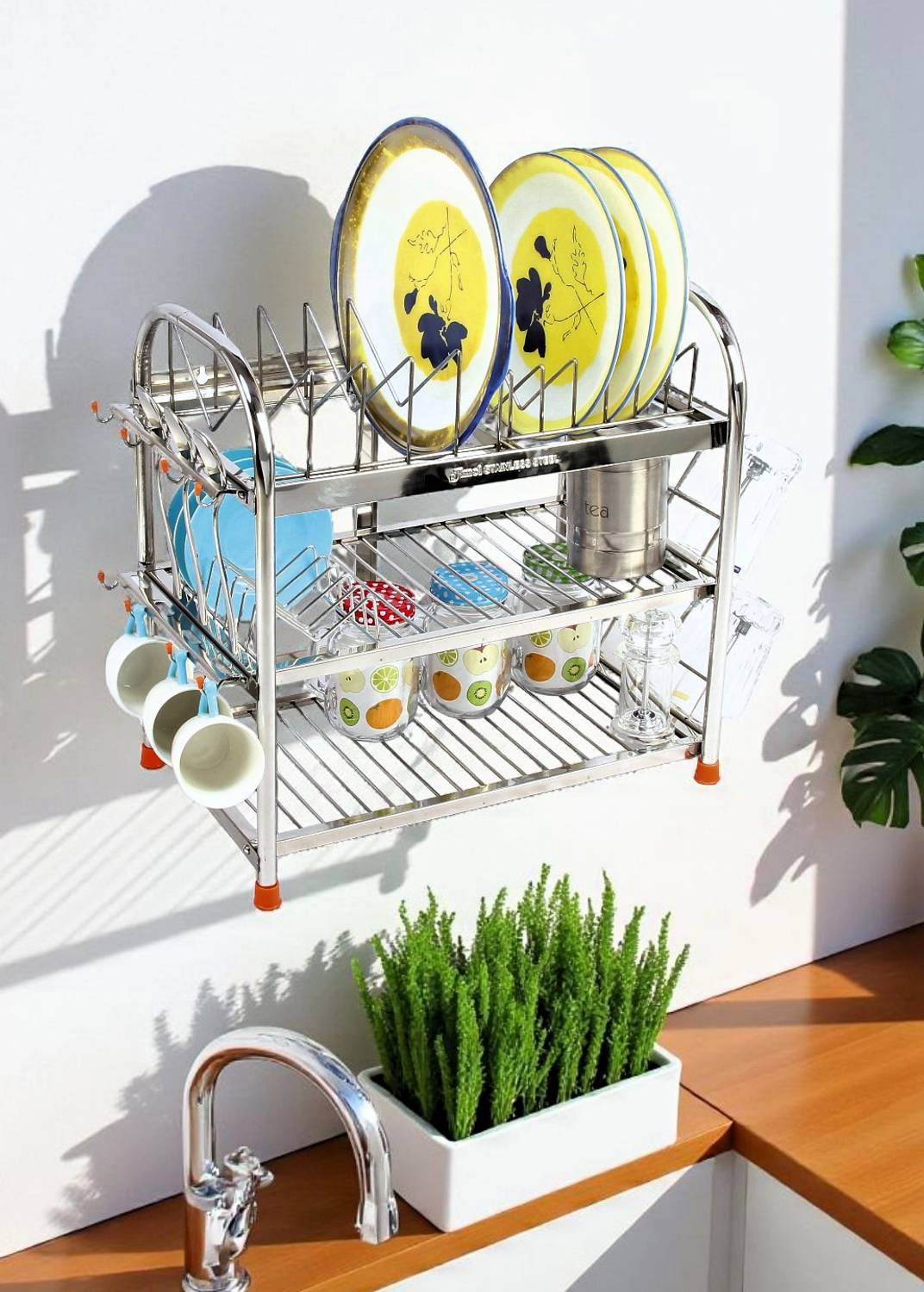 Amol Utensil Kitchen Rack Steel Premium Stainless Steel Dish Plate Kitchen Organizers | Storage Rack
