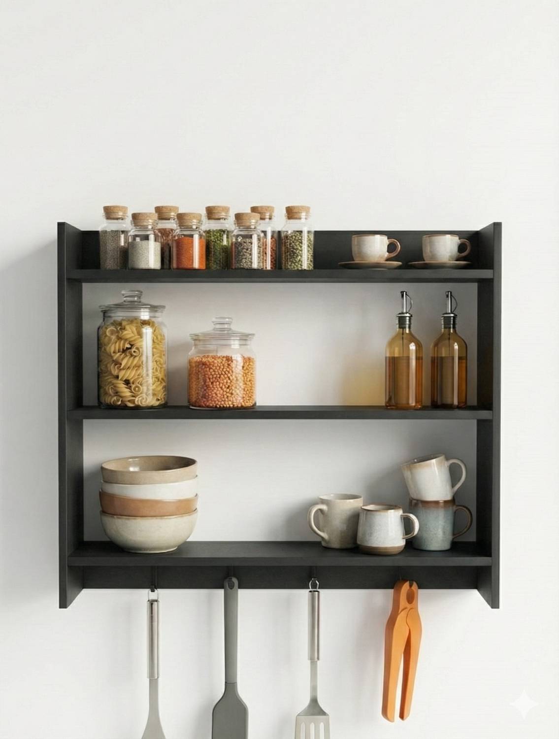 Home Makeover Group Containers Kitchen Rack Wood Luxury Black Finish Wall Mounted Kitchen Hook Rack — Kitchen Organizers & Racks