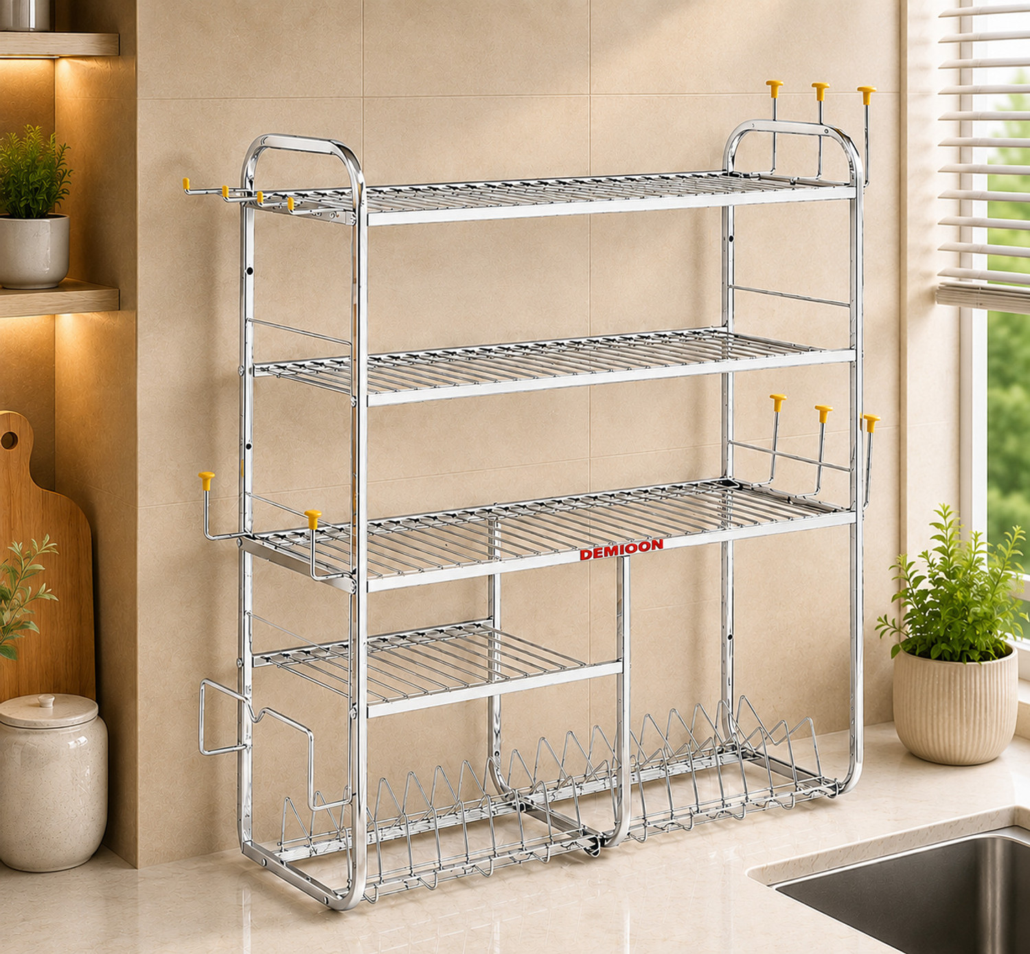 Image of DEMIQON Utensil Kitchen Rack Steel Stainless Steel 5 Layer Wall Mount Kitchen Dish Rack /Kitchen Rack (30 x 31 inch)