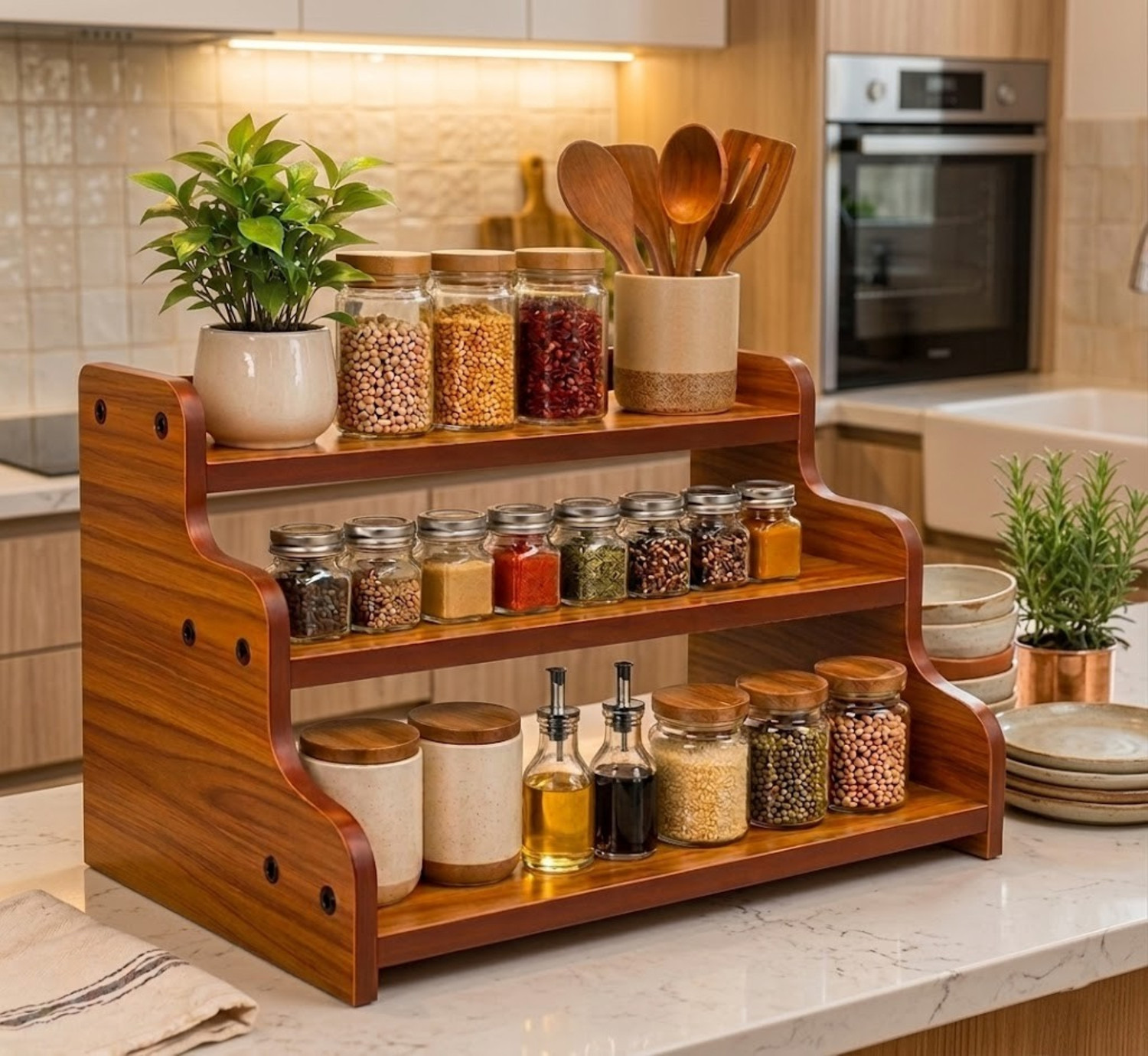 Image of Absysa Utensil Kitchen Rack Wood