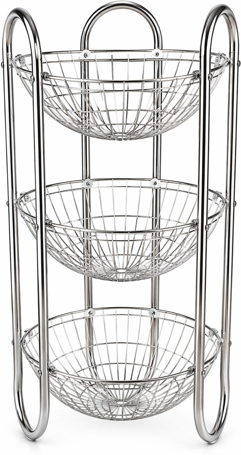 Image of KitchenAura Fruits /Vegetables Kitchen Rack Stainless Steel 3 Tier Fruit & Vegetable Basket Stand Steel